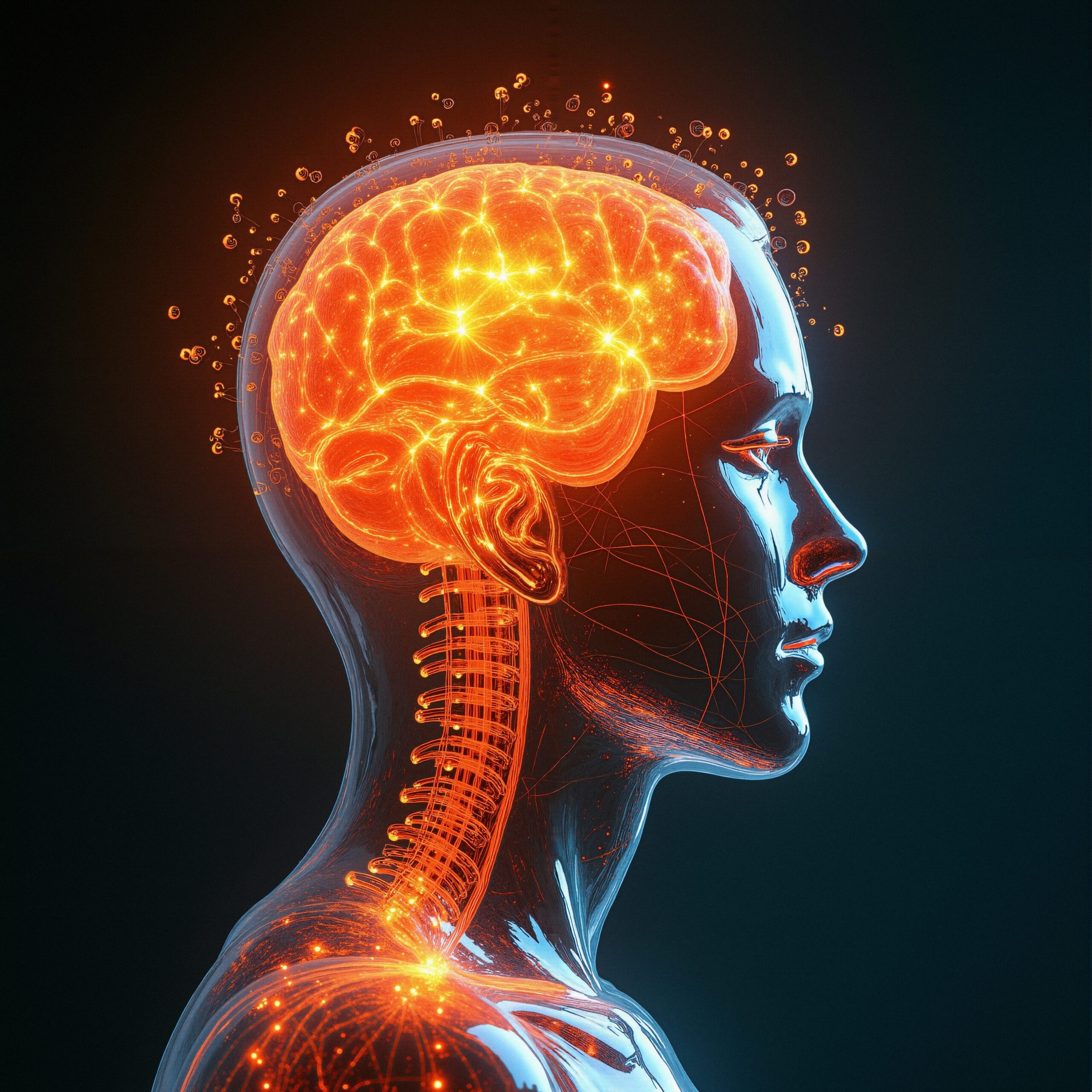 Illuminated Brain in Technology Art