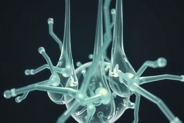 Futuristic abstract glass structure with tendrils.