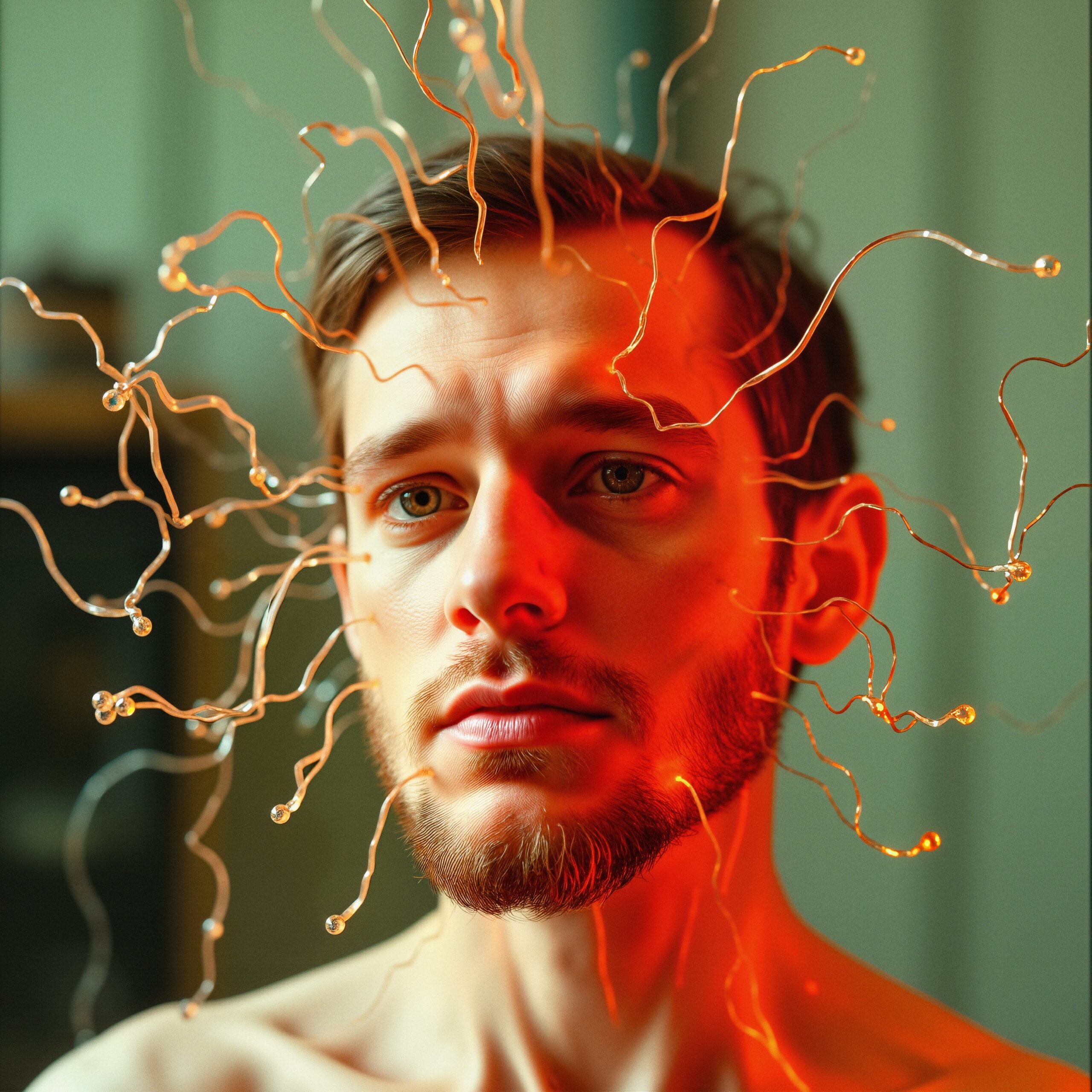 Man Entwined with Light Wires
