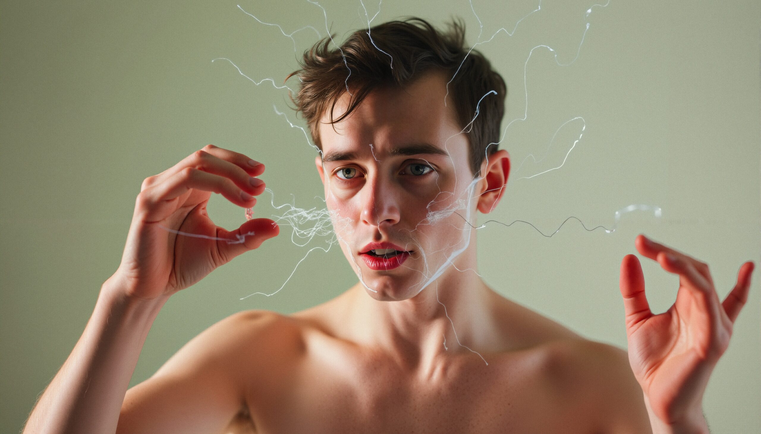 Ethereal Strings Enveloping Young Man