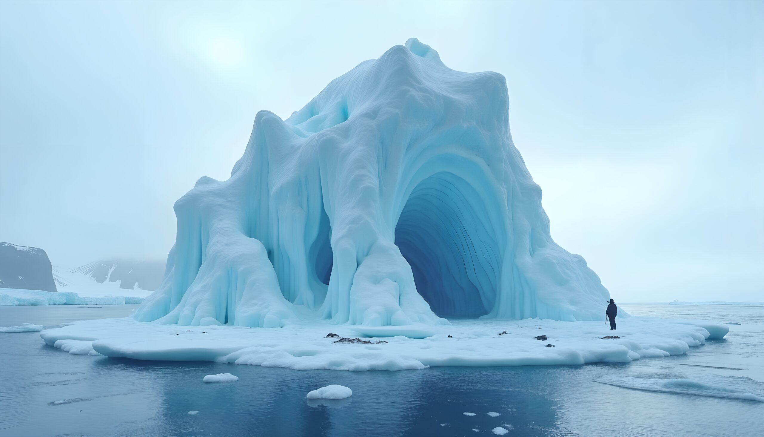 Majestic Iceberg Under Overcast Skies