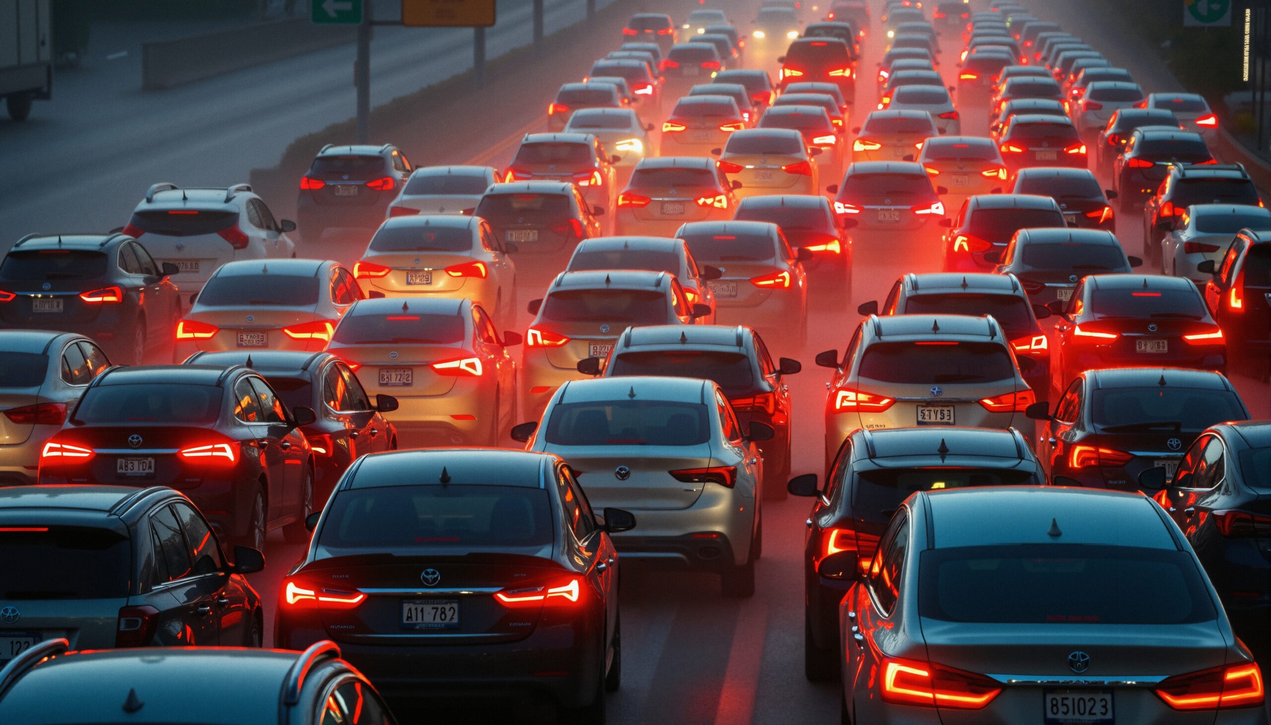 Massive Traffic Jam at Dusk