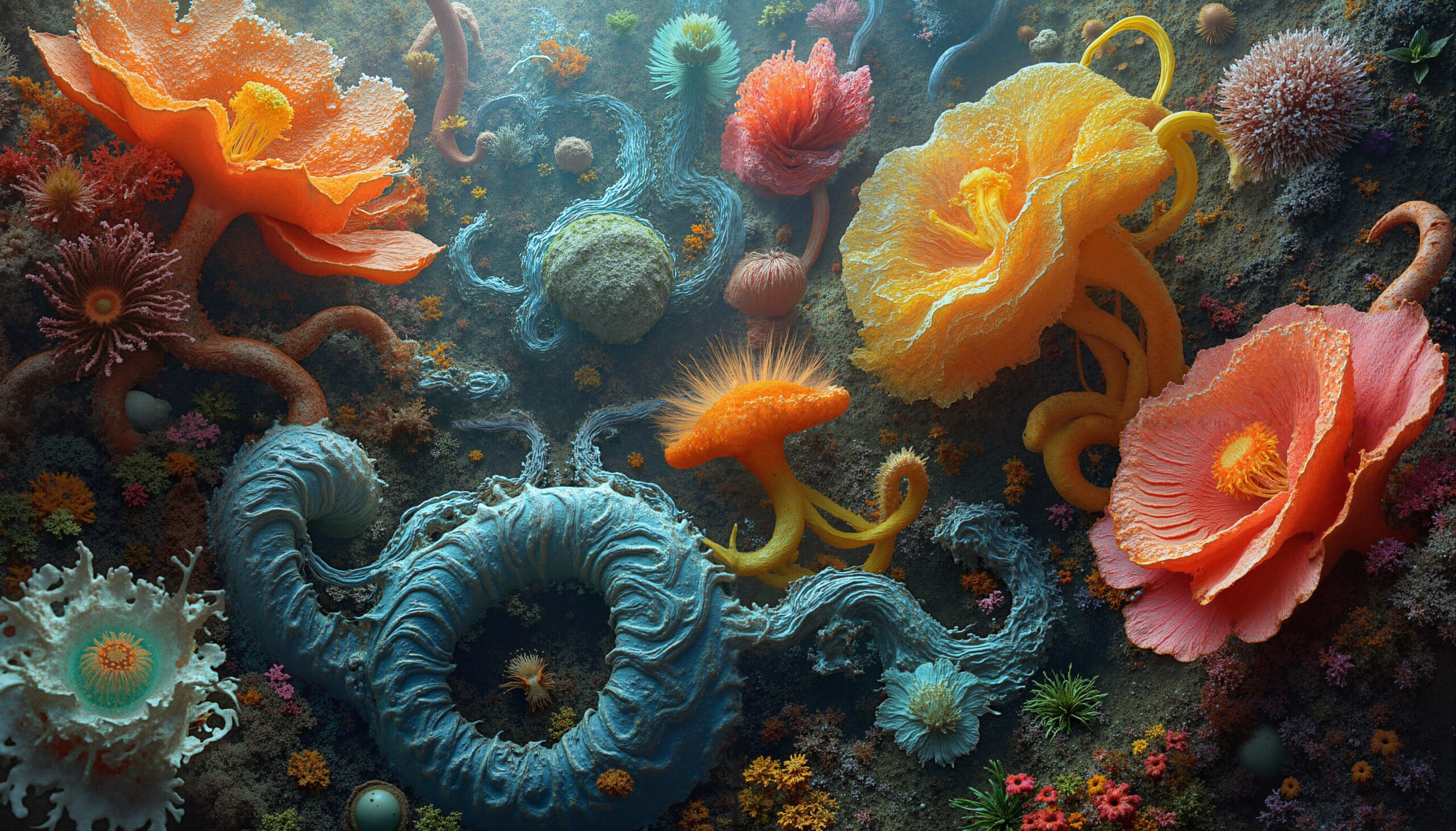 Colorful underwater fantasy garden scene