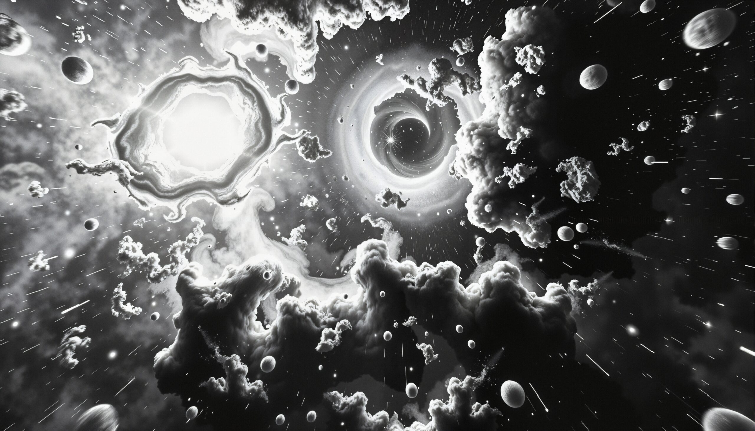 Celestial Dance in Monochrome Universe