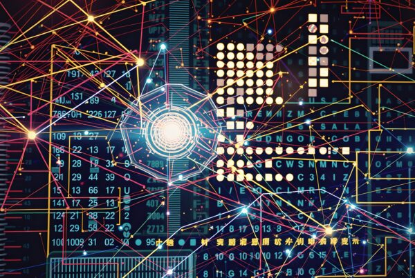 Vibrant digital network and data visualization.