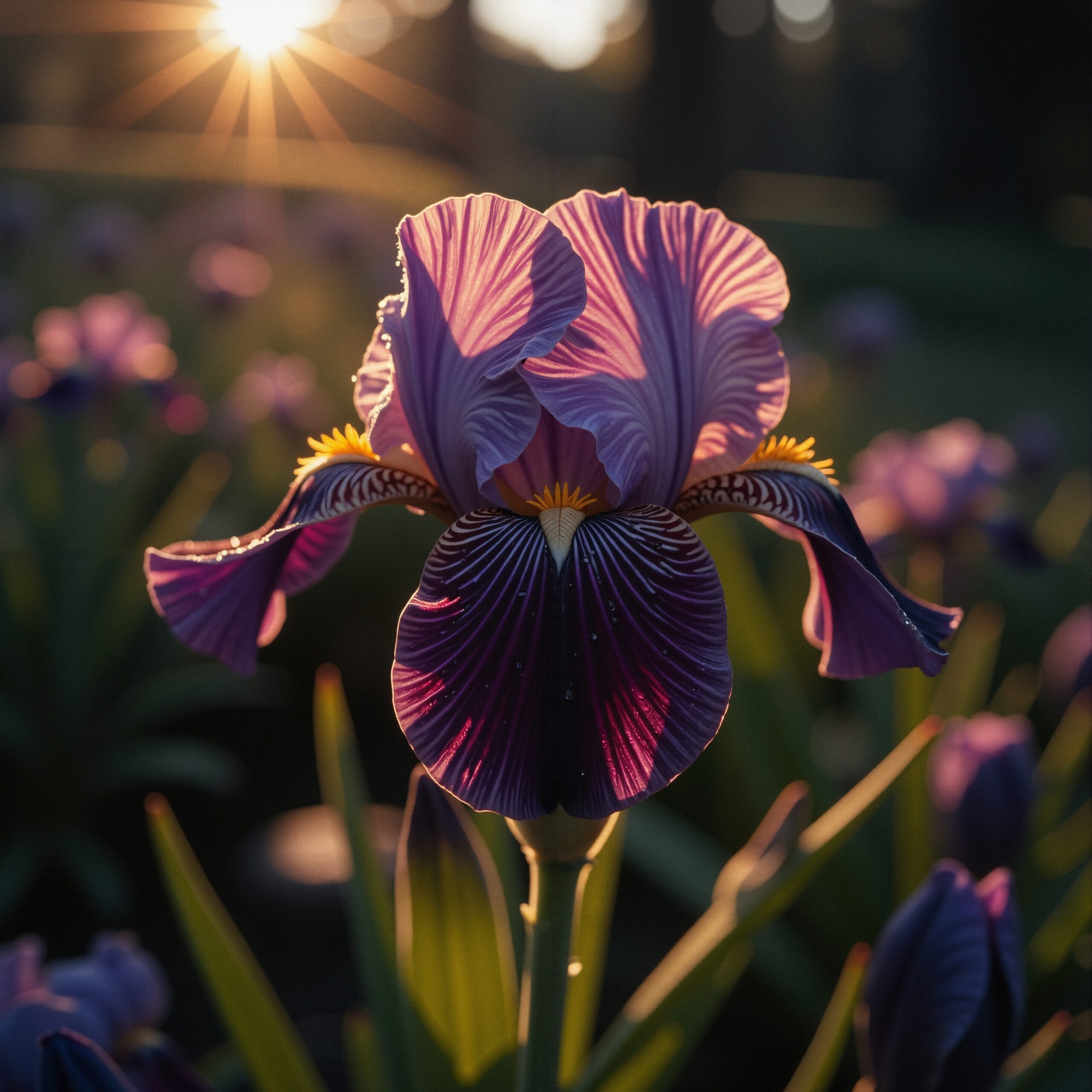 Purple Iris Bloom at Sunrise