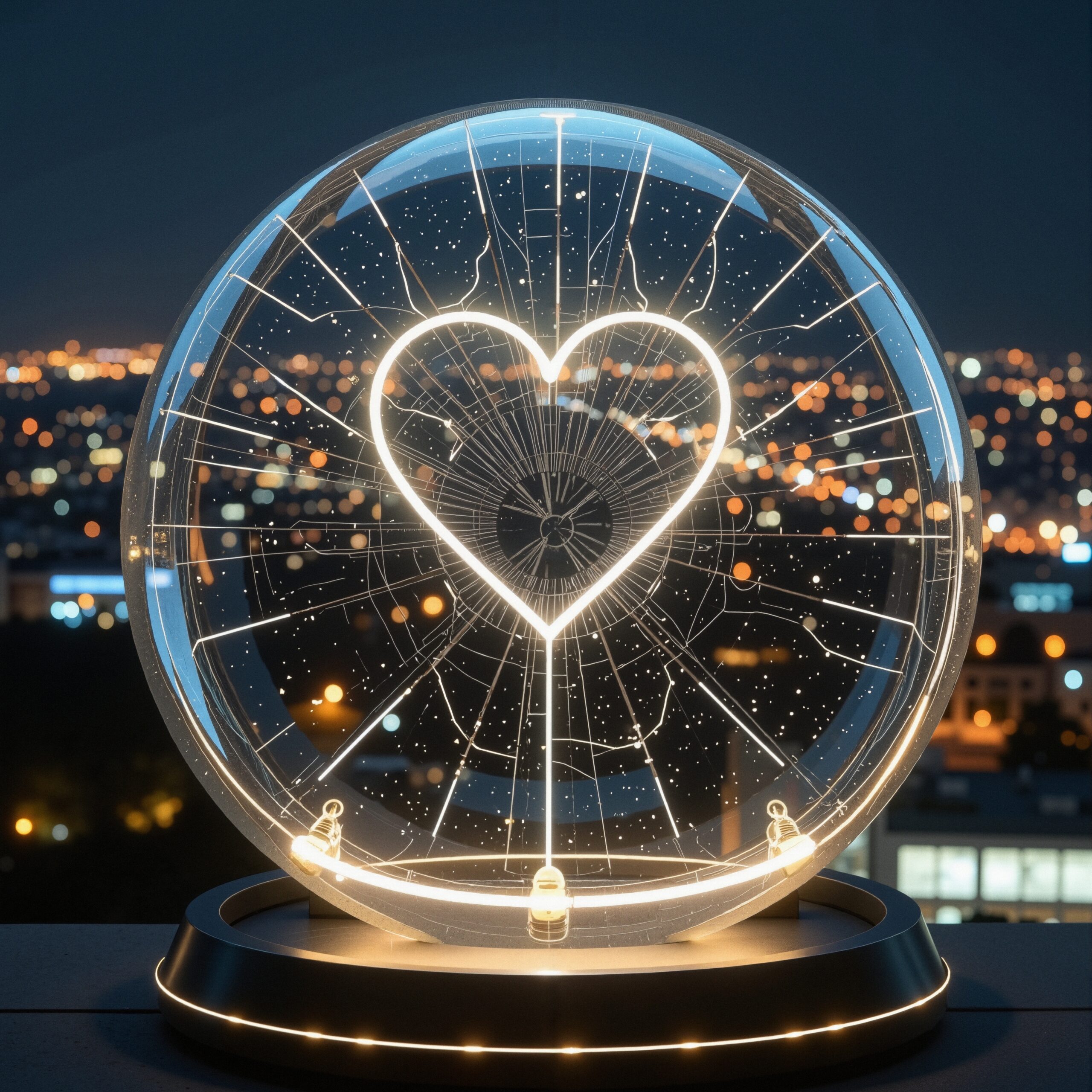 Glowing Heart Over Cityscape