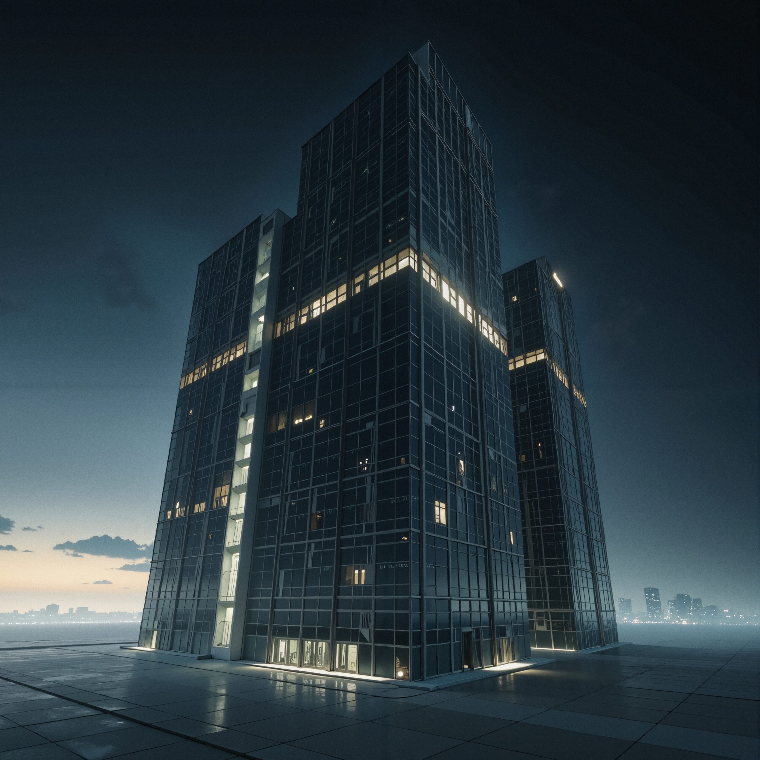 Nighttime Serenity with Glass Towers