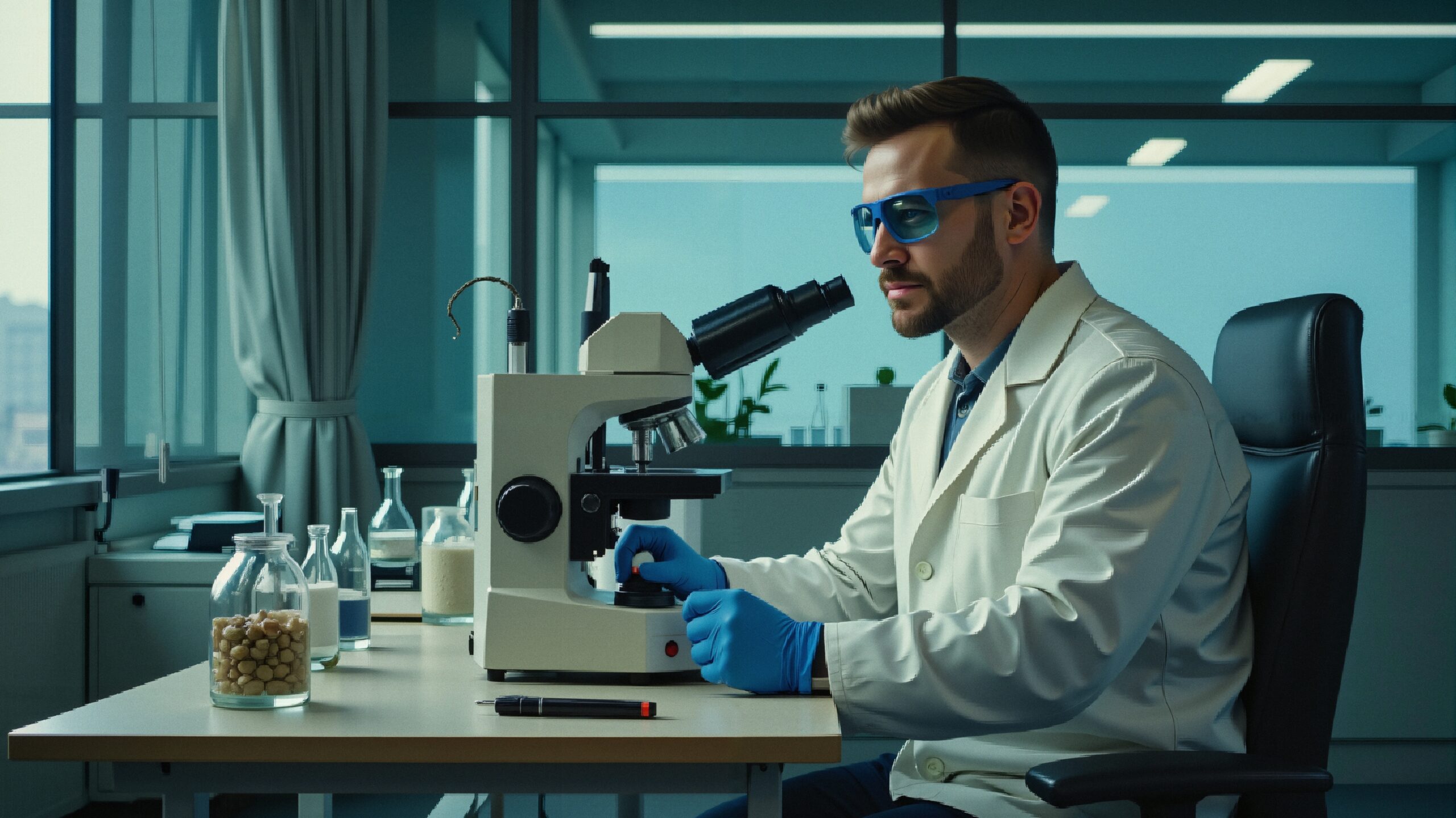 Focused Scientist Examines Sample