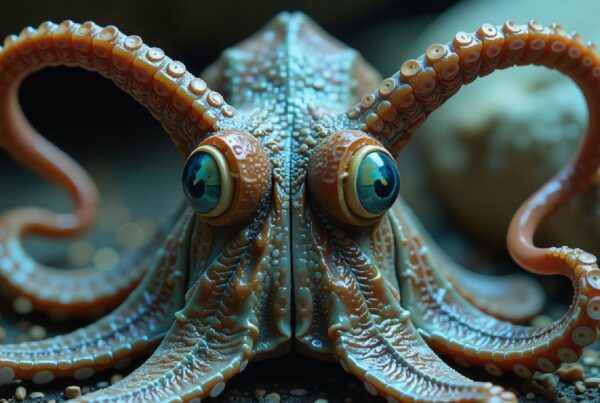 A lifelike octopus with detailed tentacles and expressive eyes in an underwater setting.