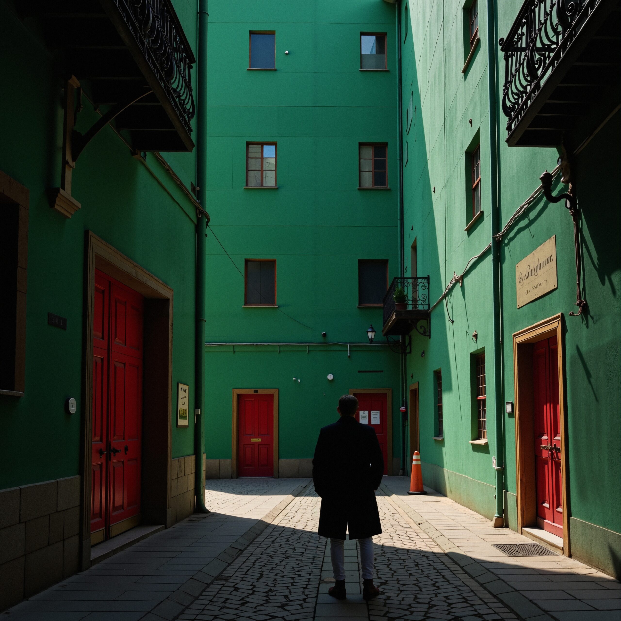 Colorful Alleyway with Red Doors
