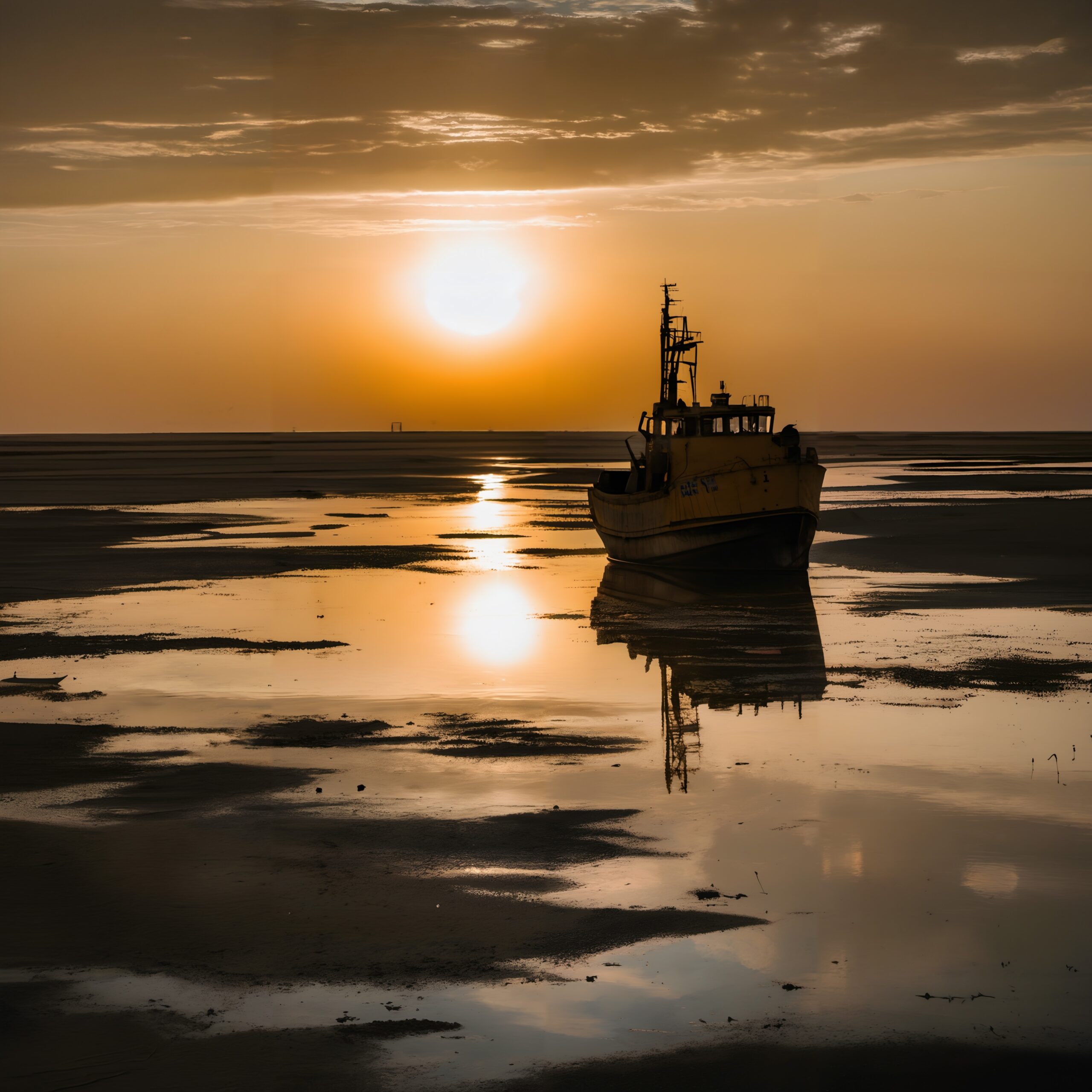 Solitary Boat in Sunset Glow