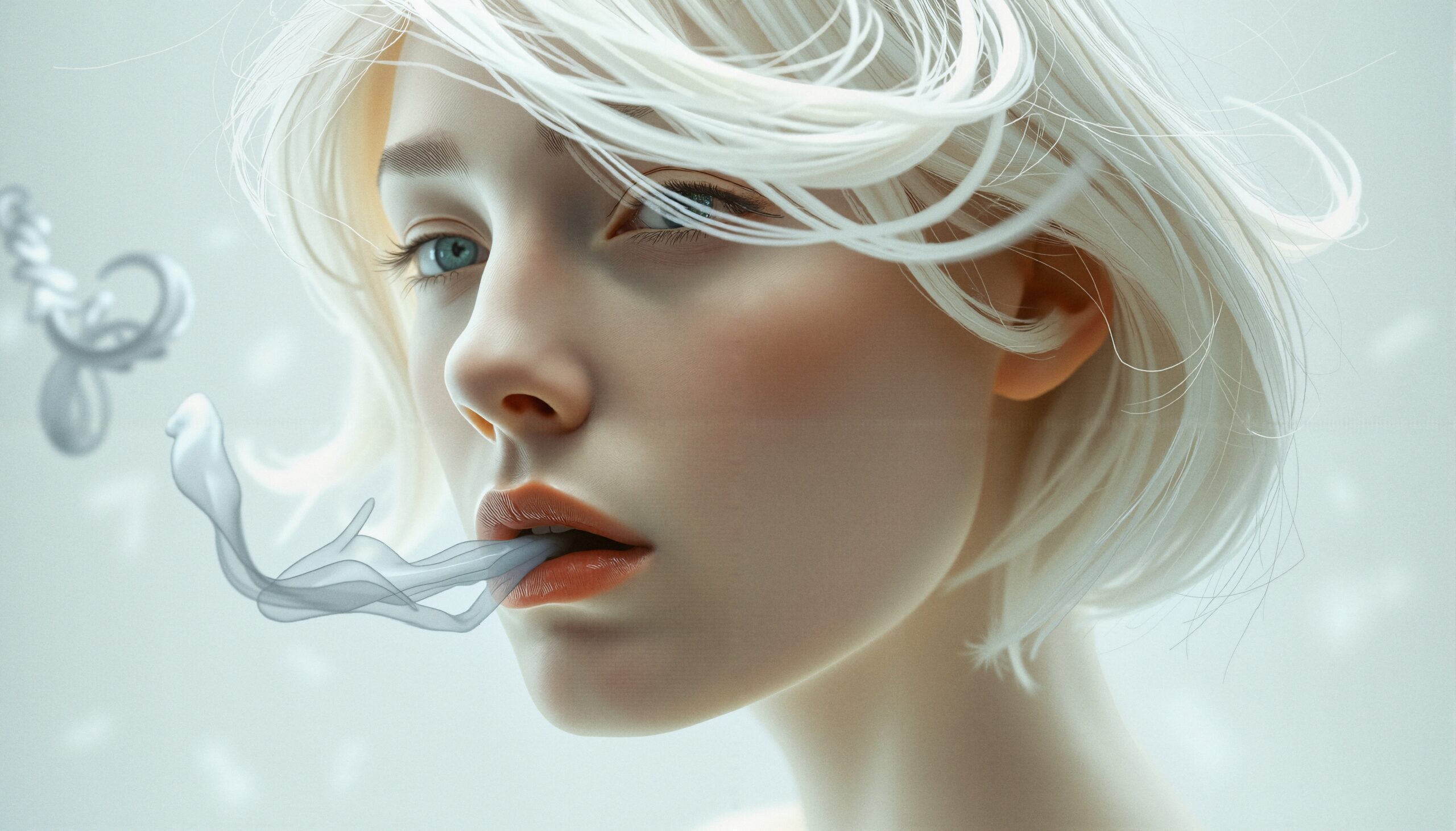 Surreal Woman Exhaling Gentle Smoke