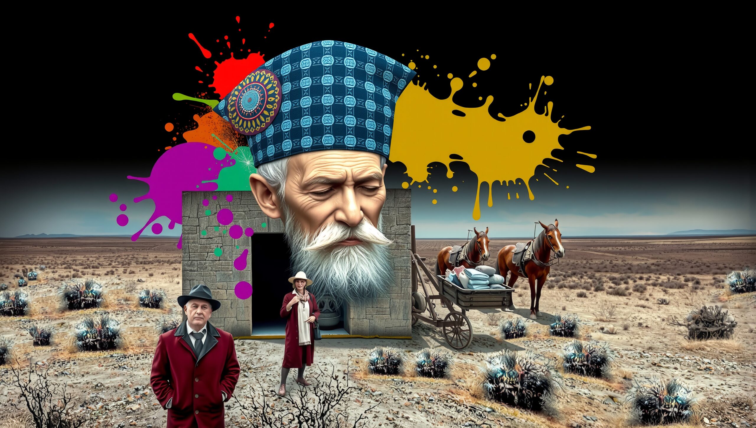 Surreal Desert Scene with Colors