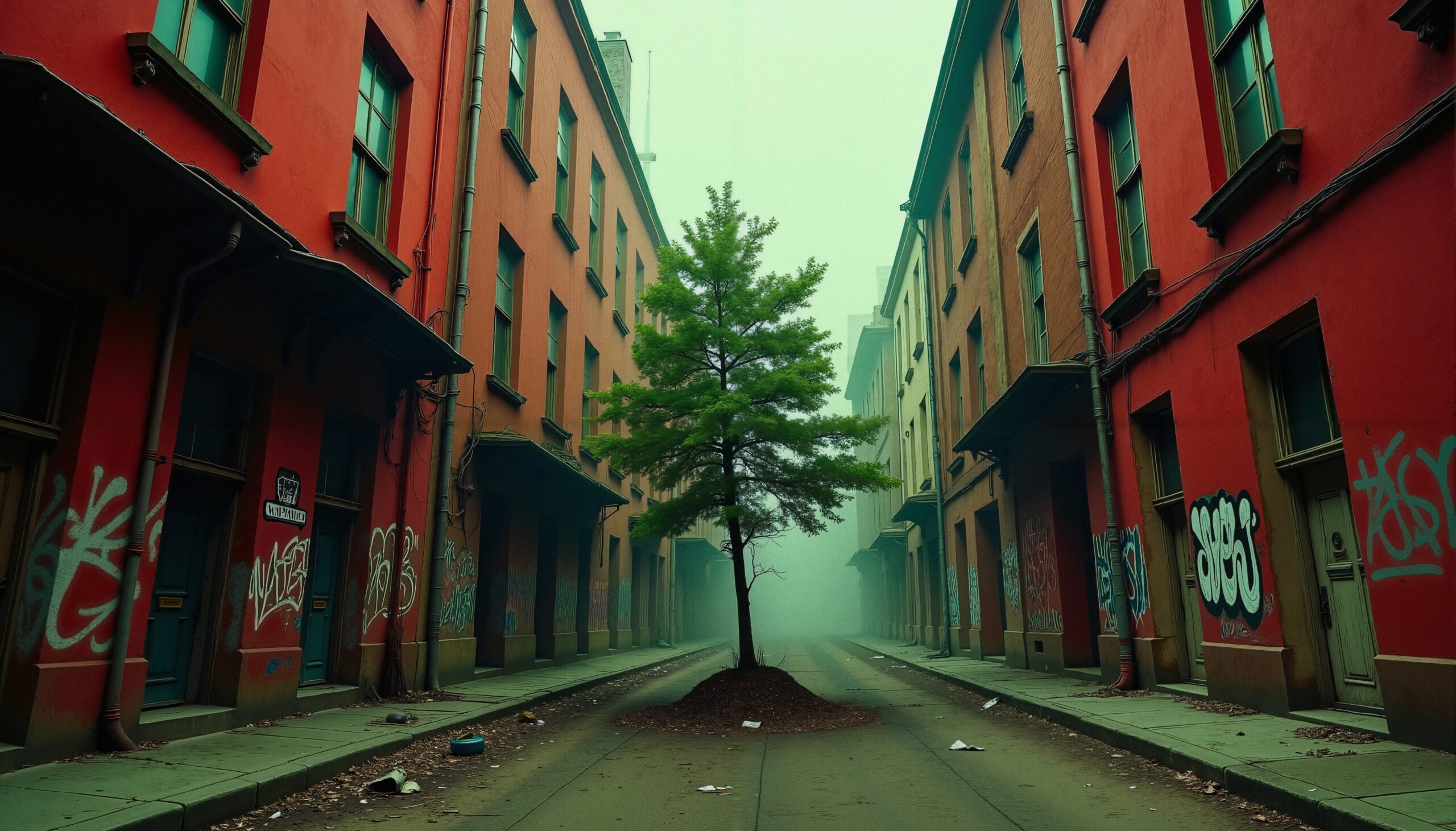 Lonely Tree in Urban Street