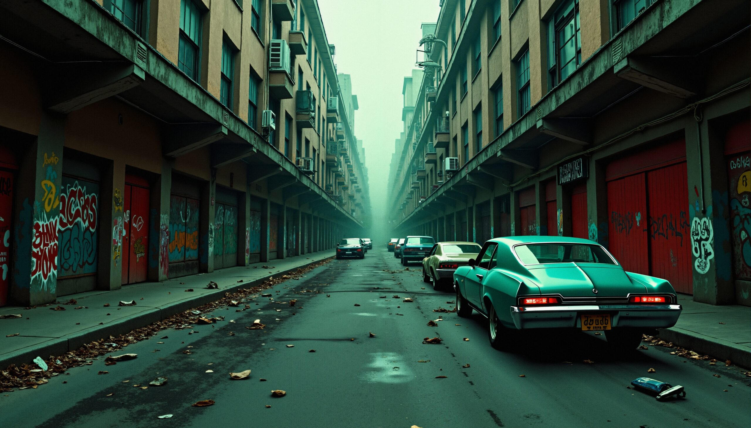 Misty Urban Street with Cars