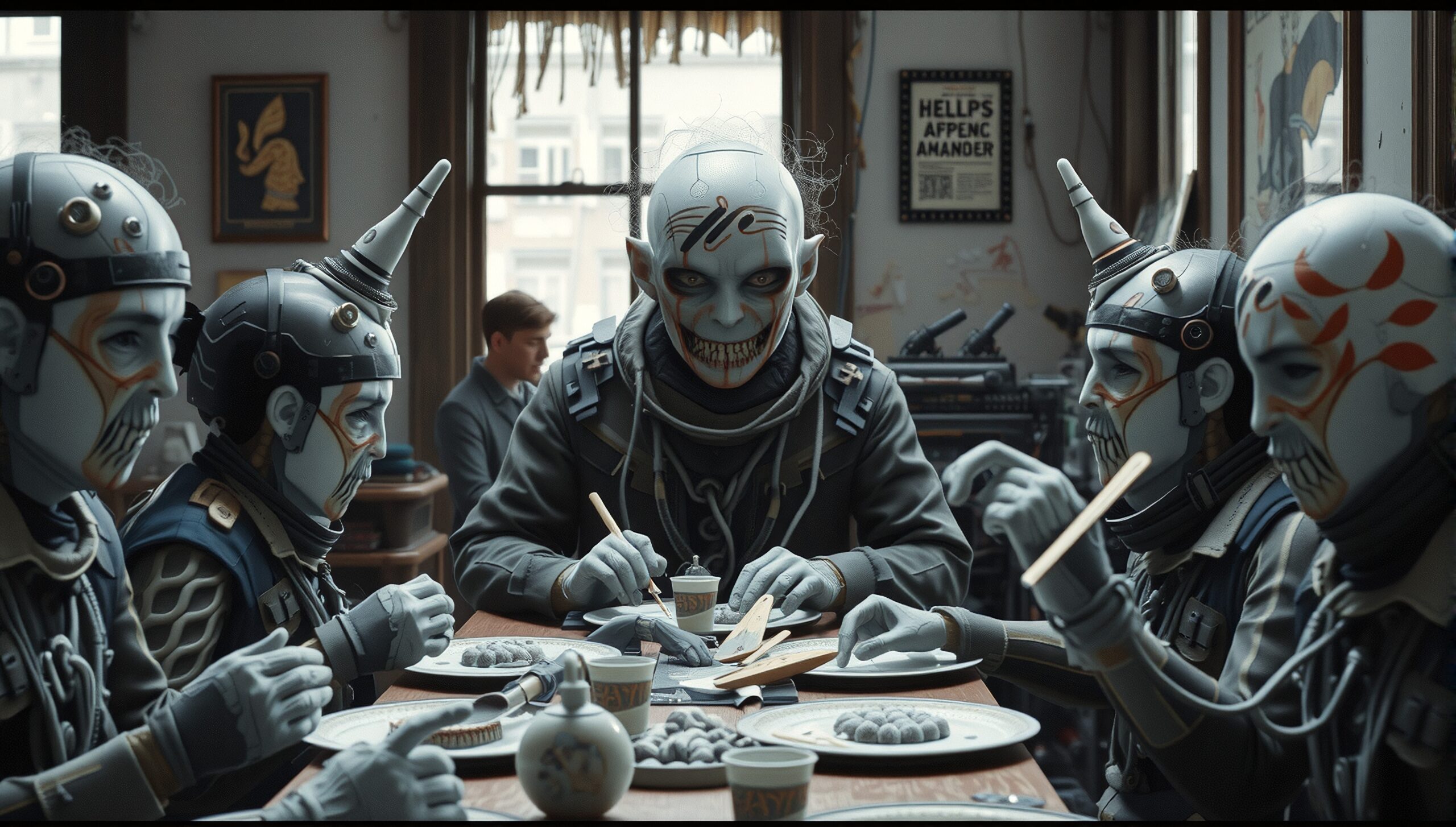 Futuristic Gathering Around Table