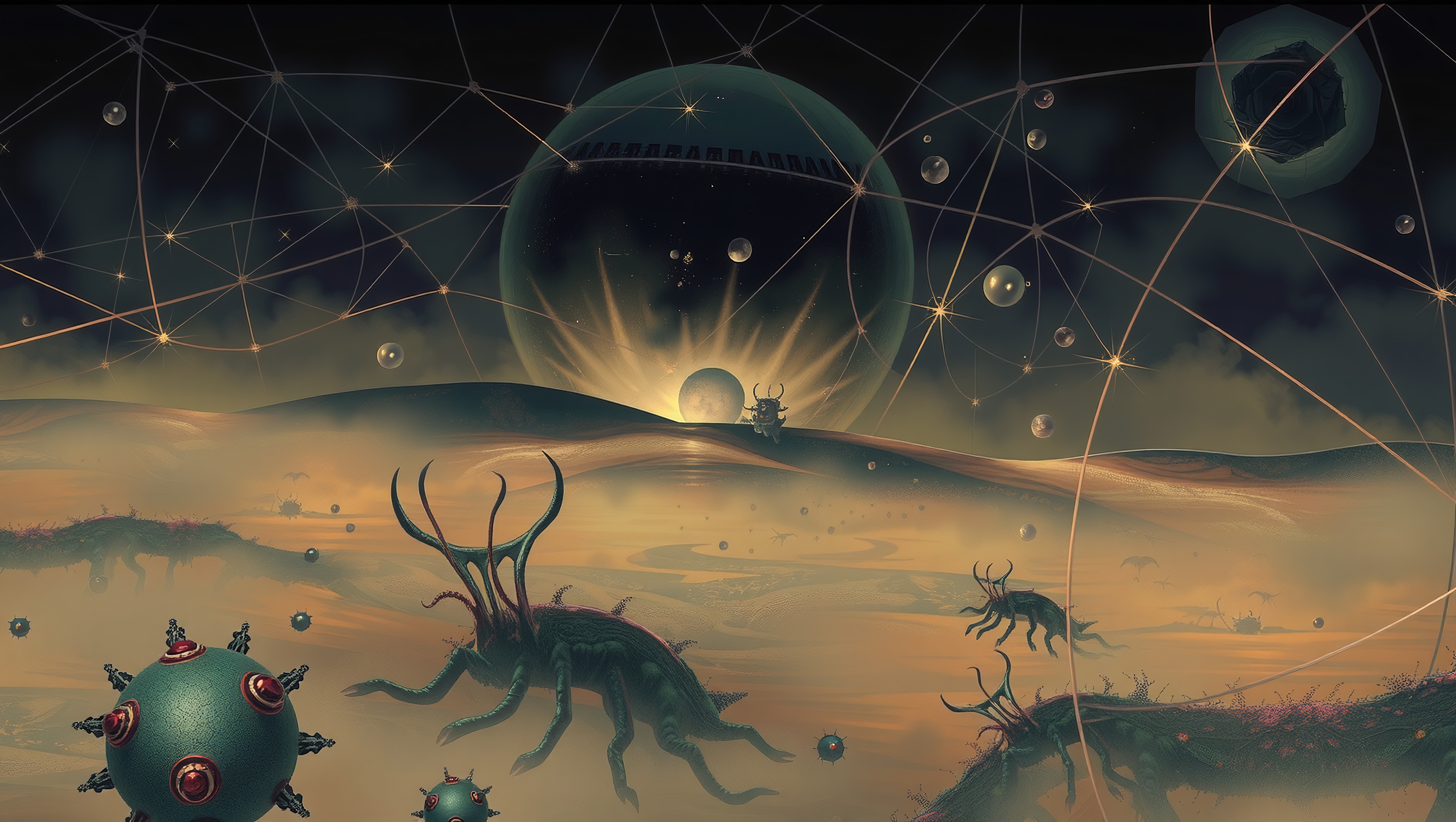 Planetary landscape with alien life