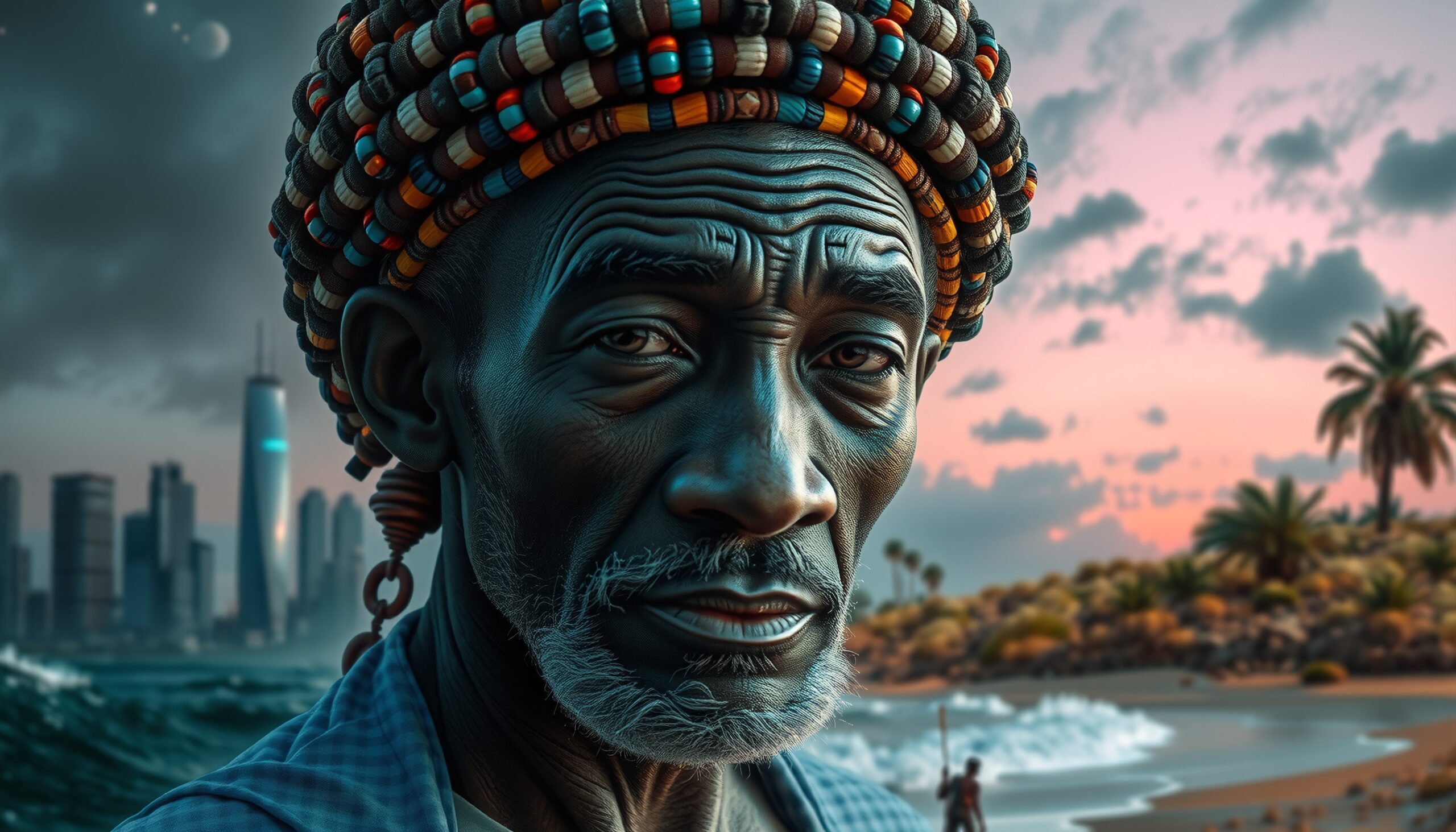 Elderly Man Amidst Urban Landscape