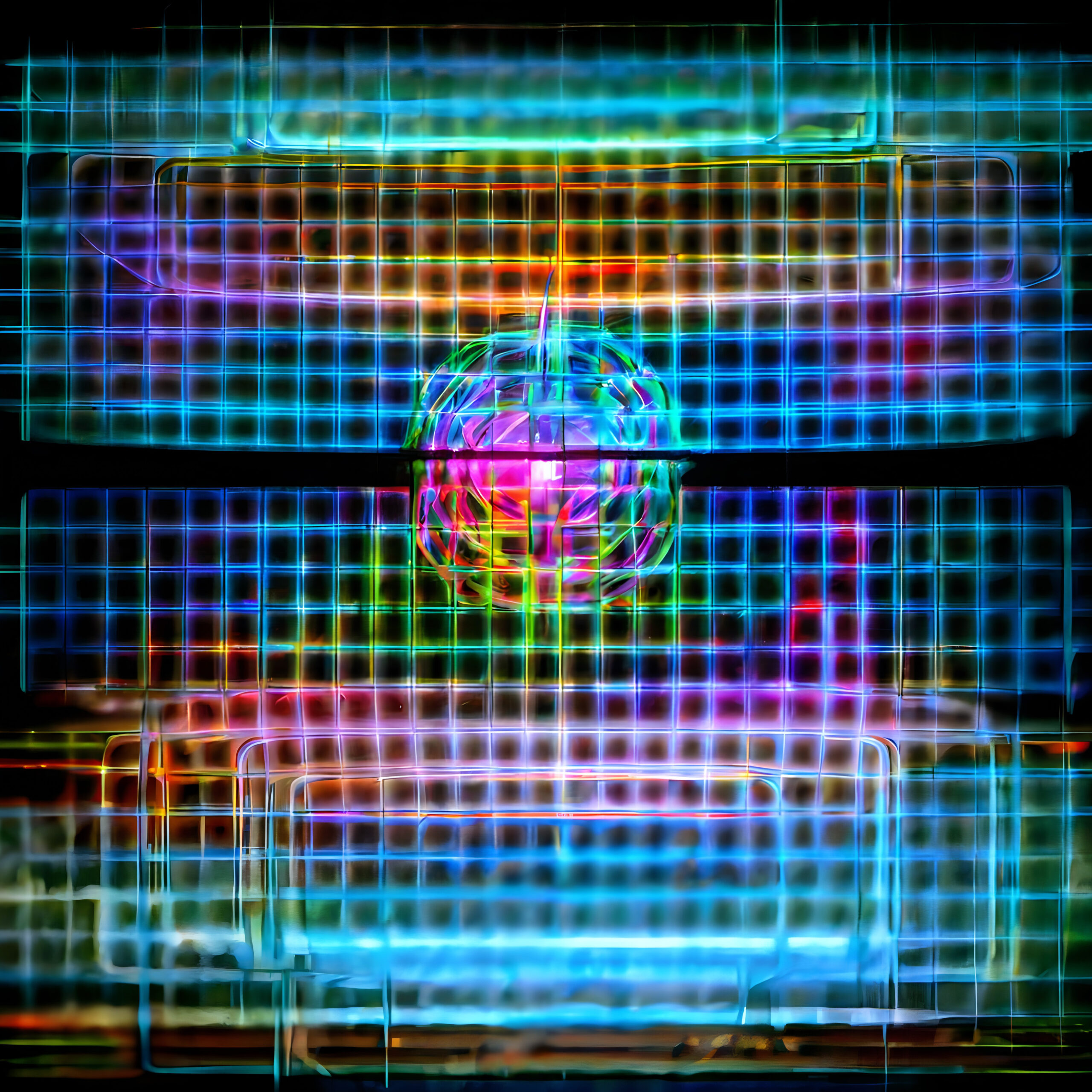 Neon Grid Sphere A Vivid Cybernetic Dream