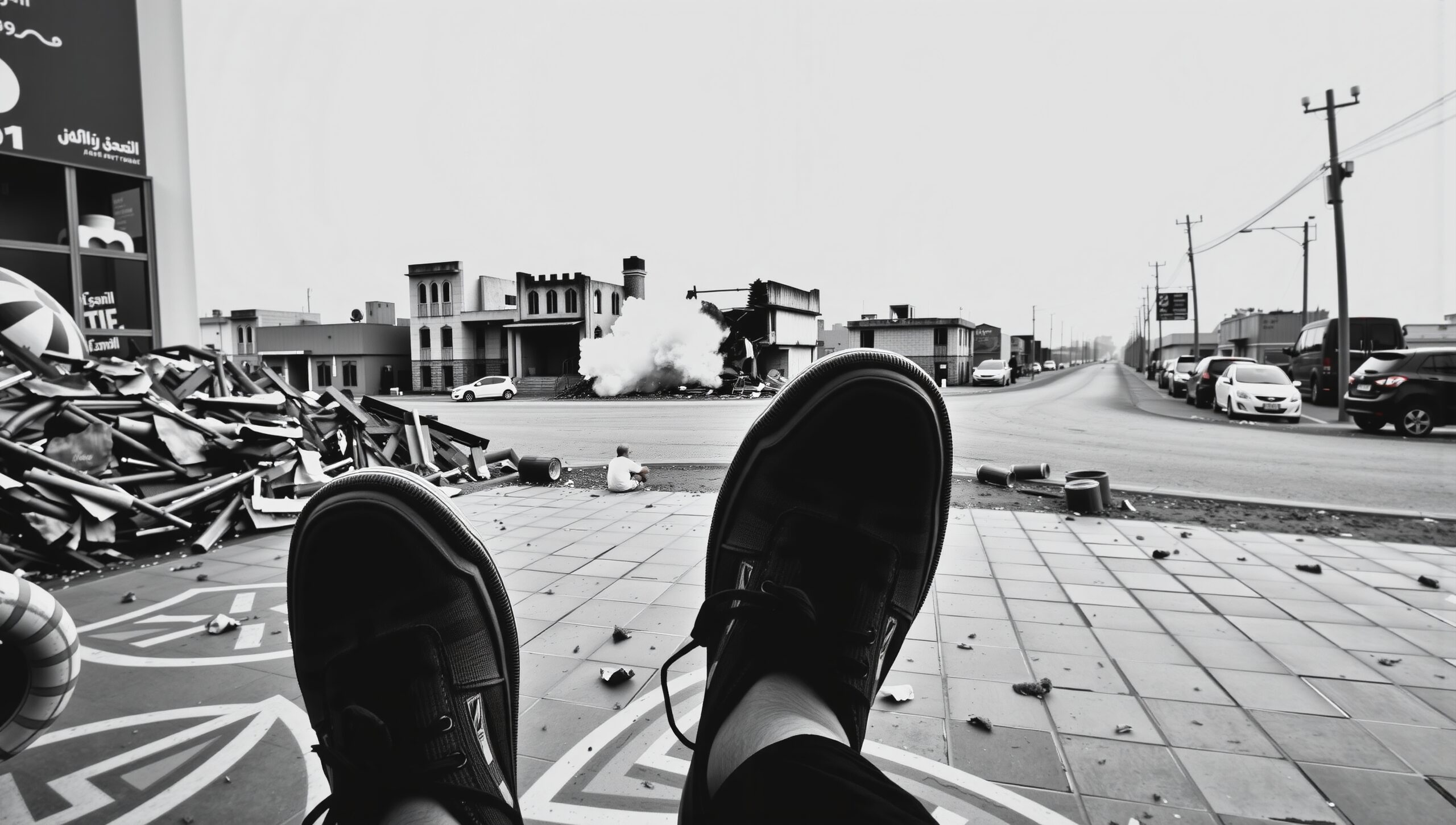 Street Scene Amidst Urban Chaos