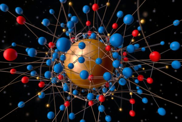 Colorful abstract network of interconnected spheres.