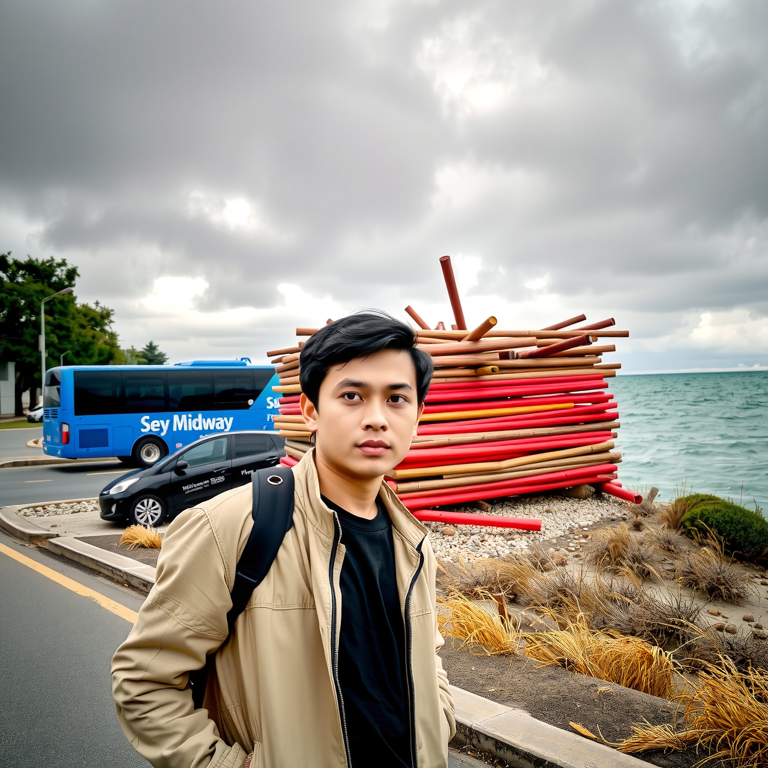 Man on Road by the Sea