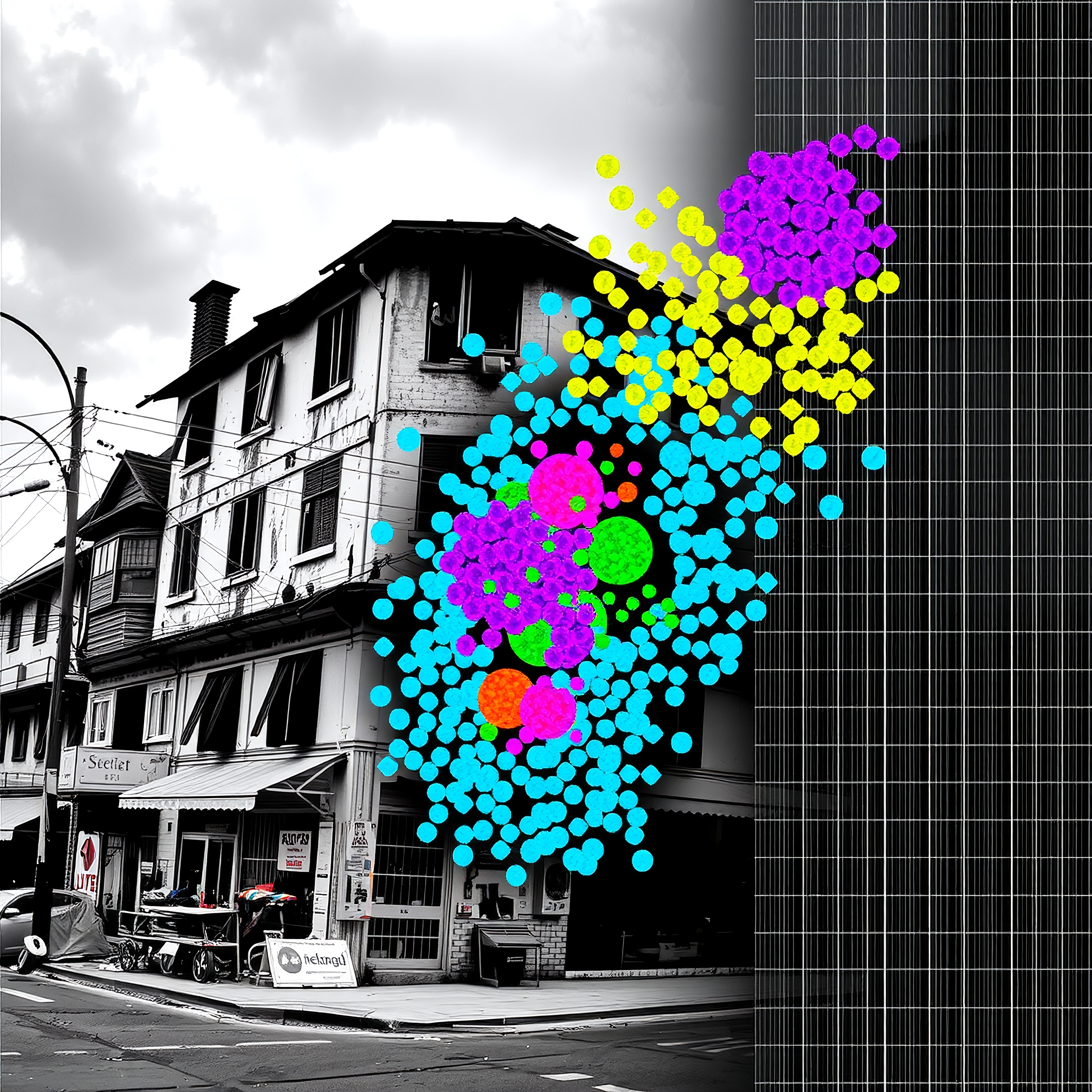 Colorful Dots Meet Urban Landscape