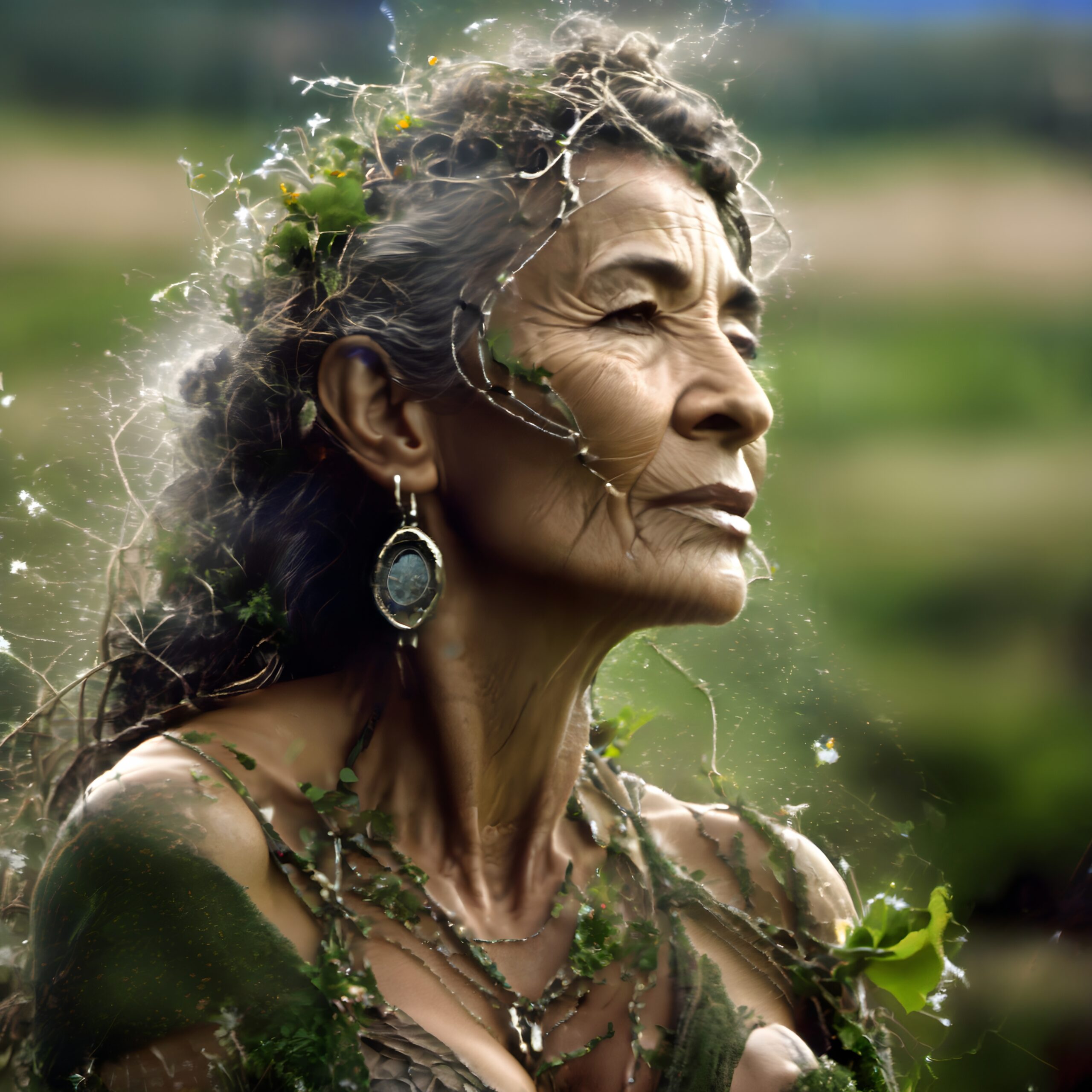 Elderly Woman Amidst Nature’s Embrace