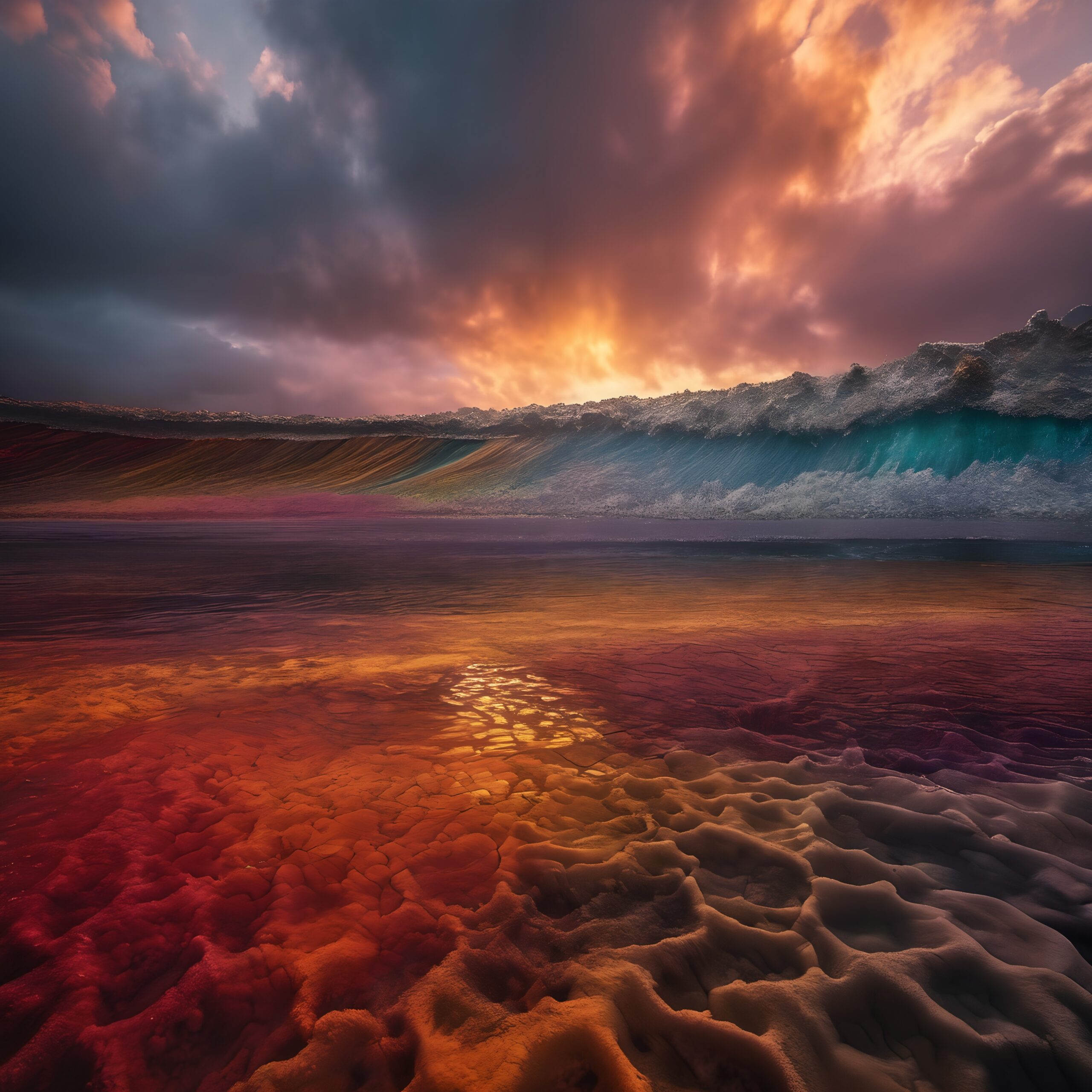 Burning Sunset Over Ocean Waves