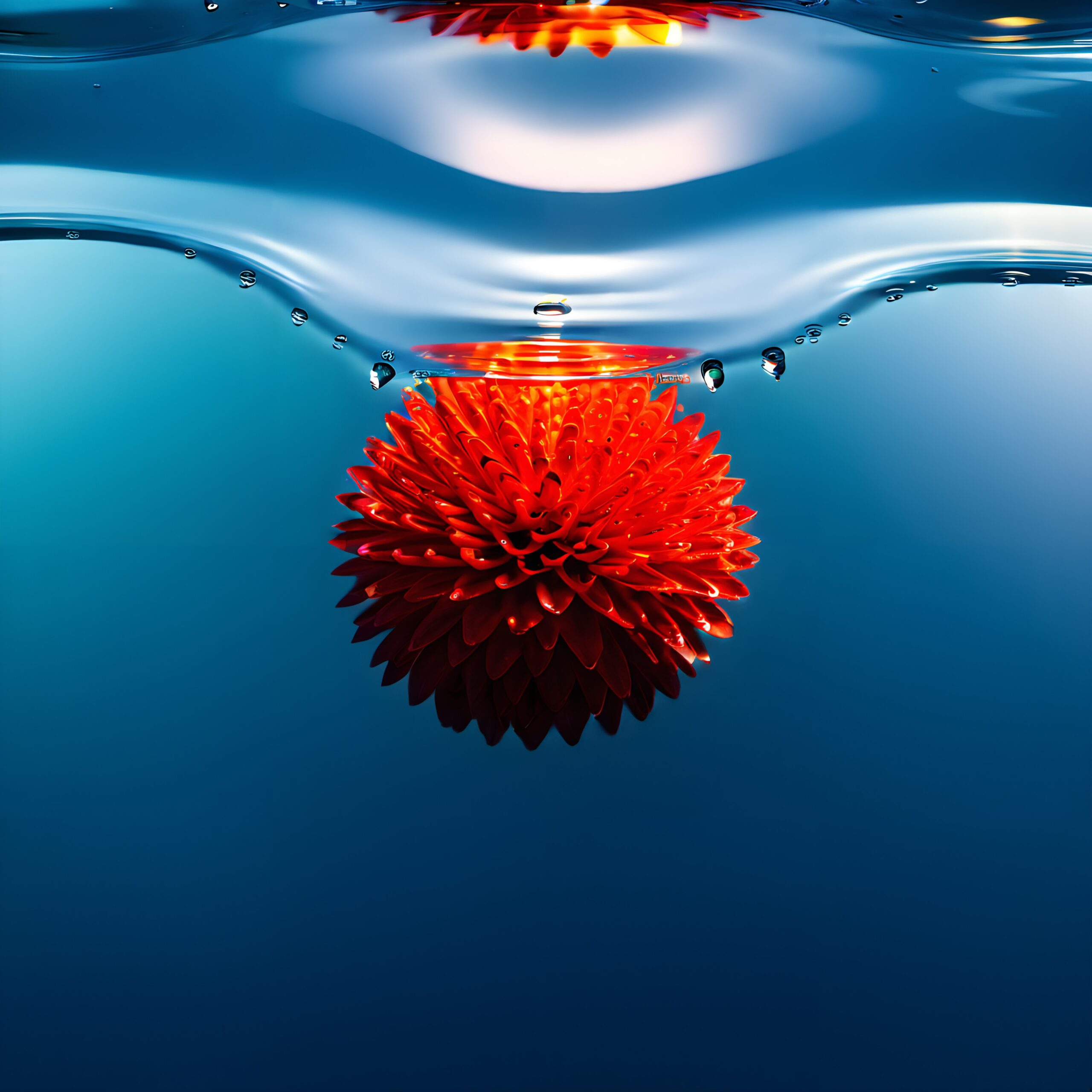 Red Flower Beneath Water Surface