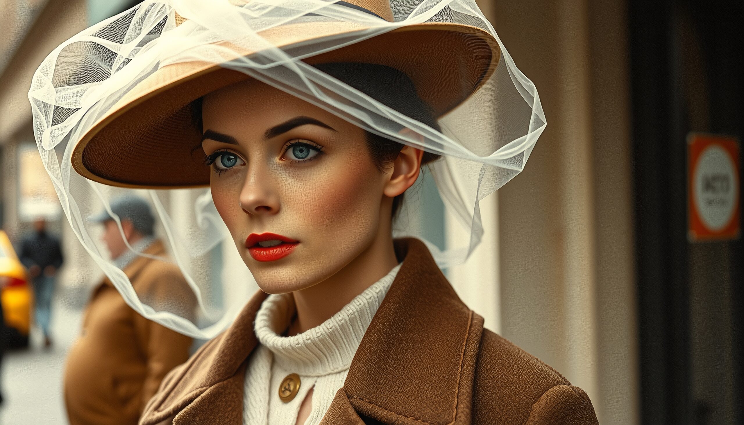 Woman in Elegant Tulle Hat