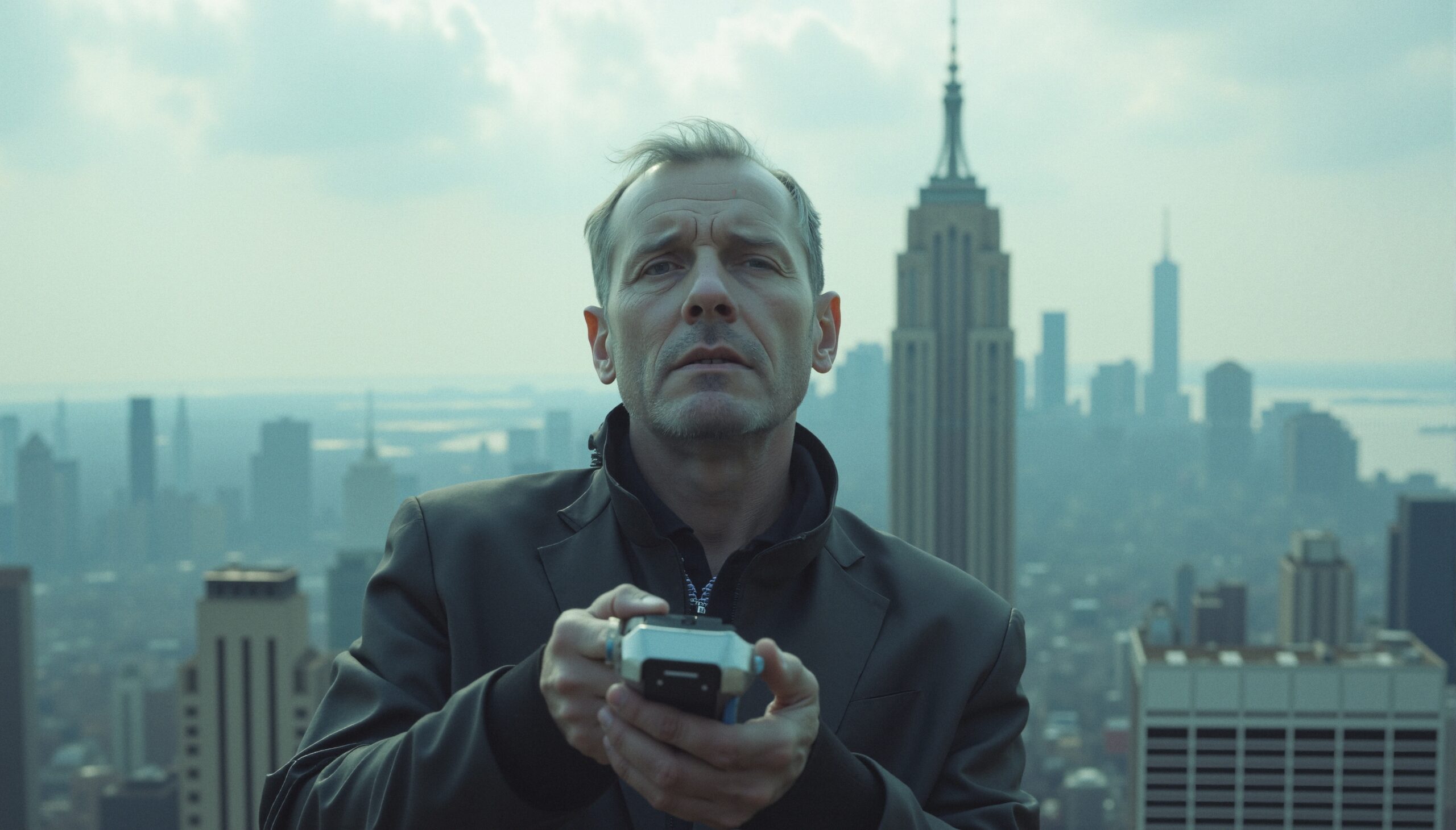 Contemplative Man Above City Skyline