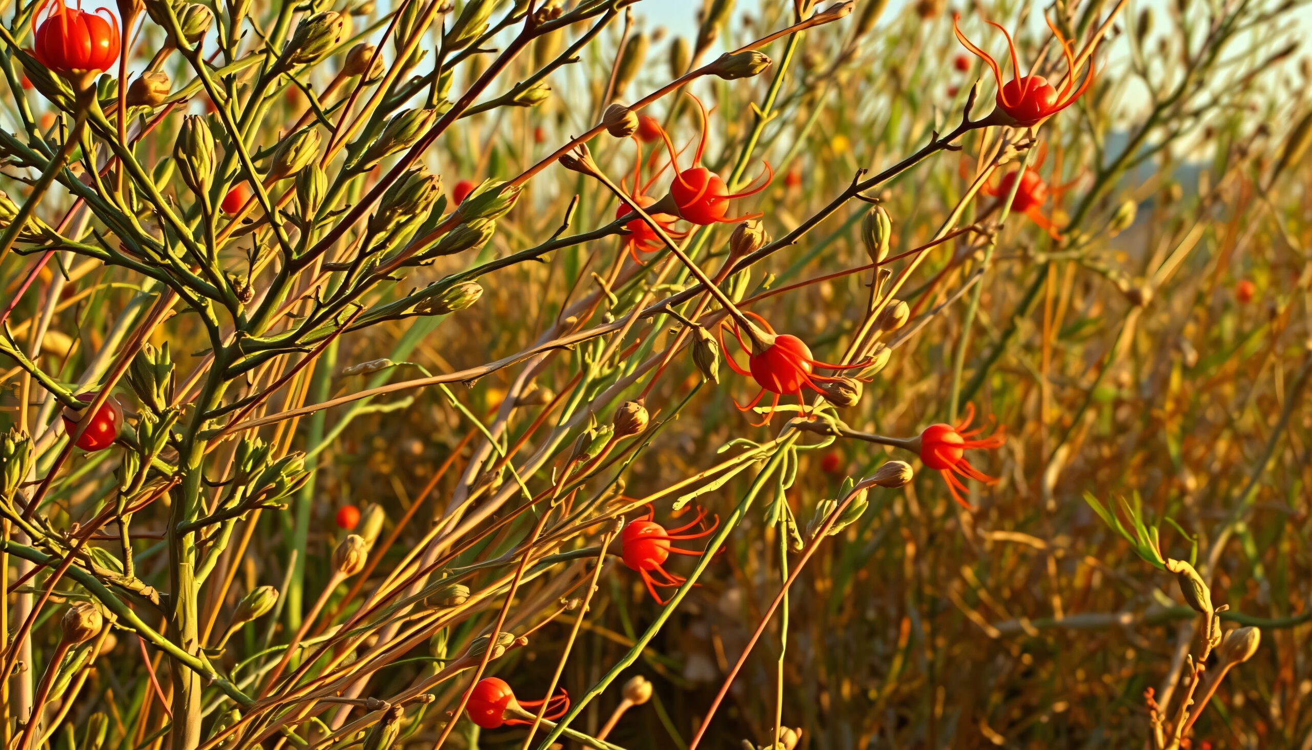 Luminescent Red Flowers in Field
