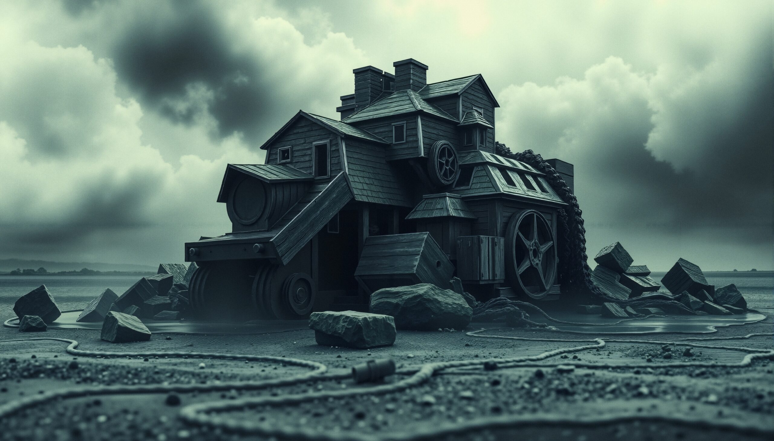 Mechanical House in Gloomy Sky