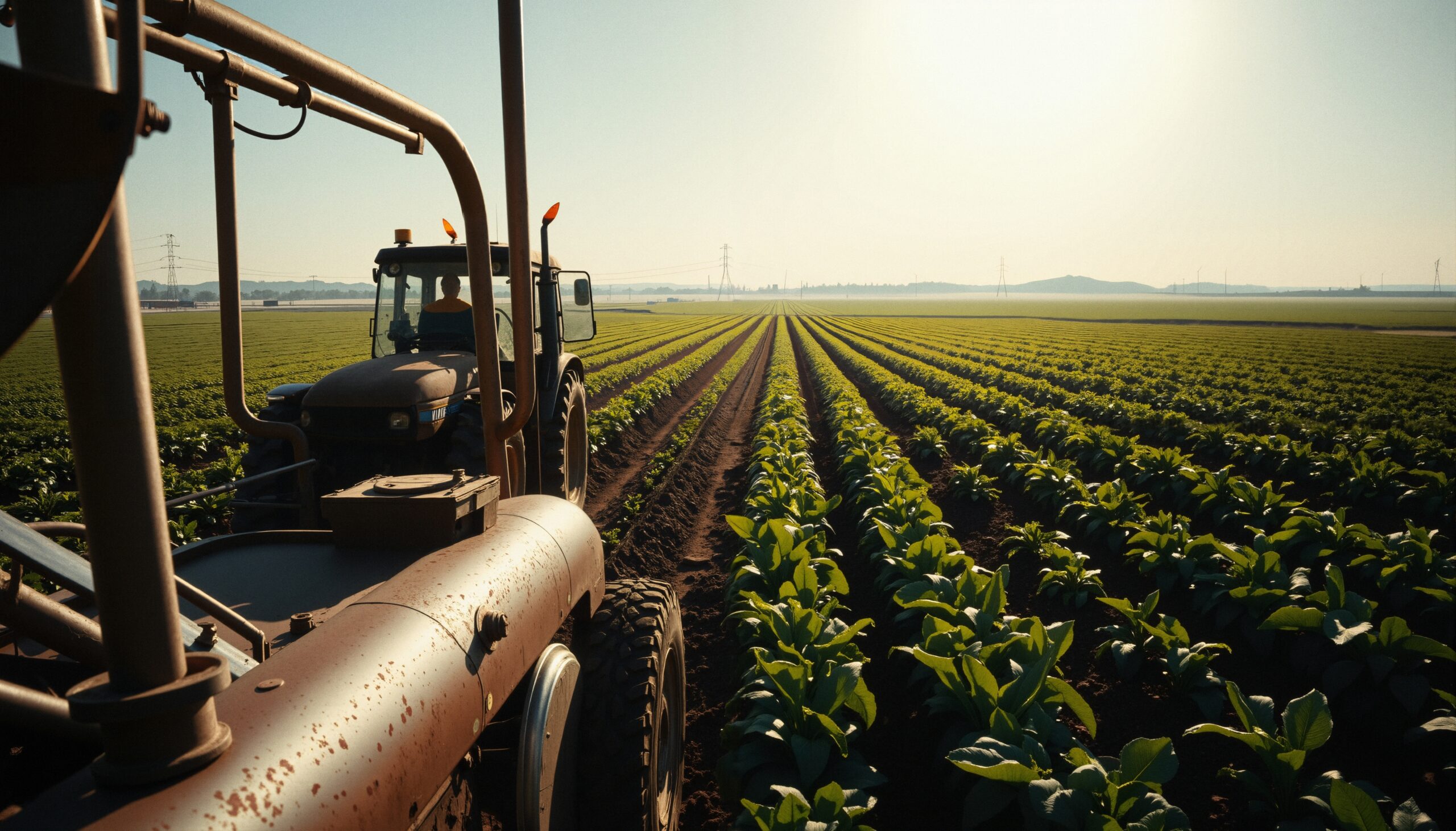 Tractor on a sprawling farm