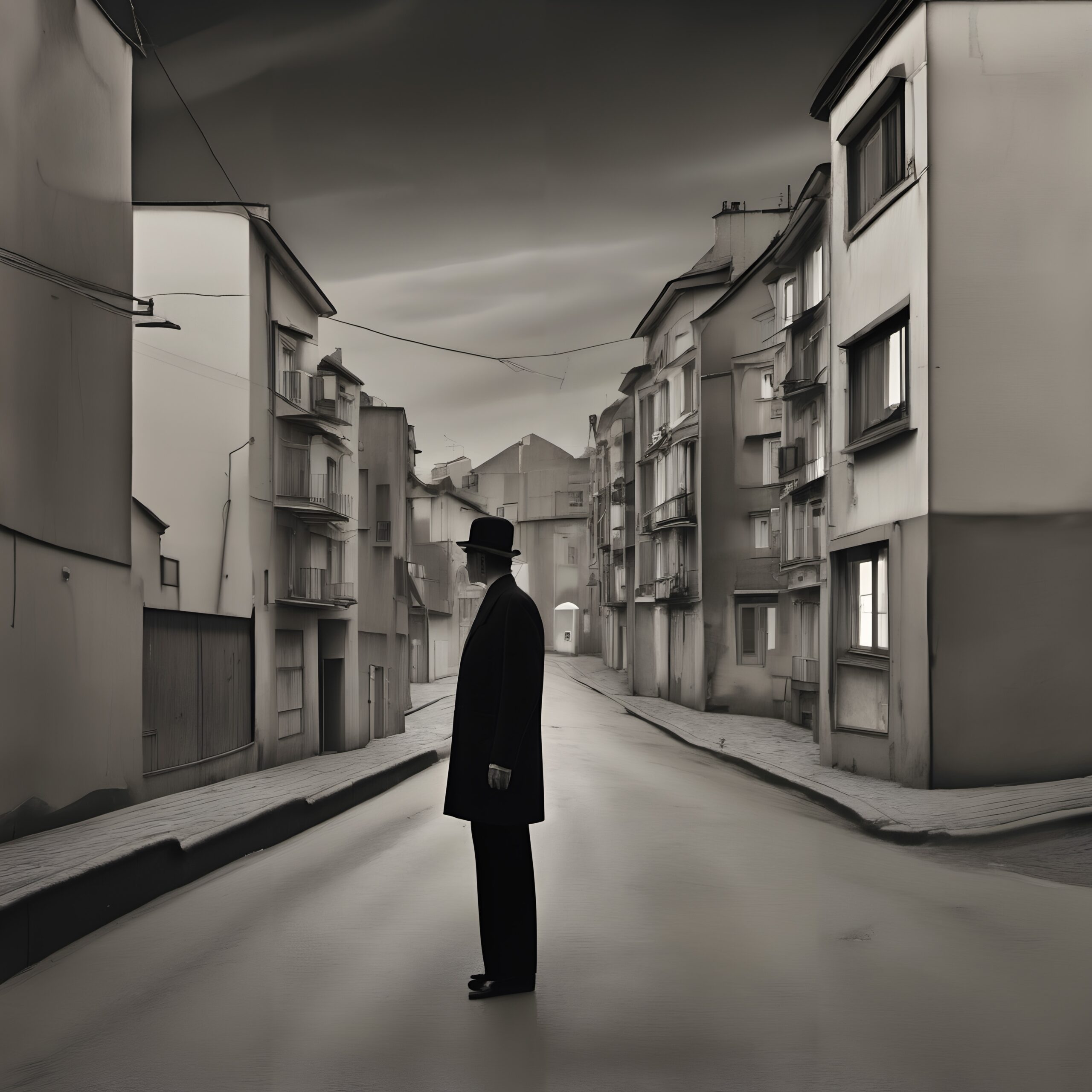 Lonely Figure in Urban Landscape