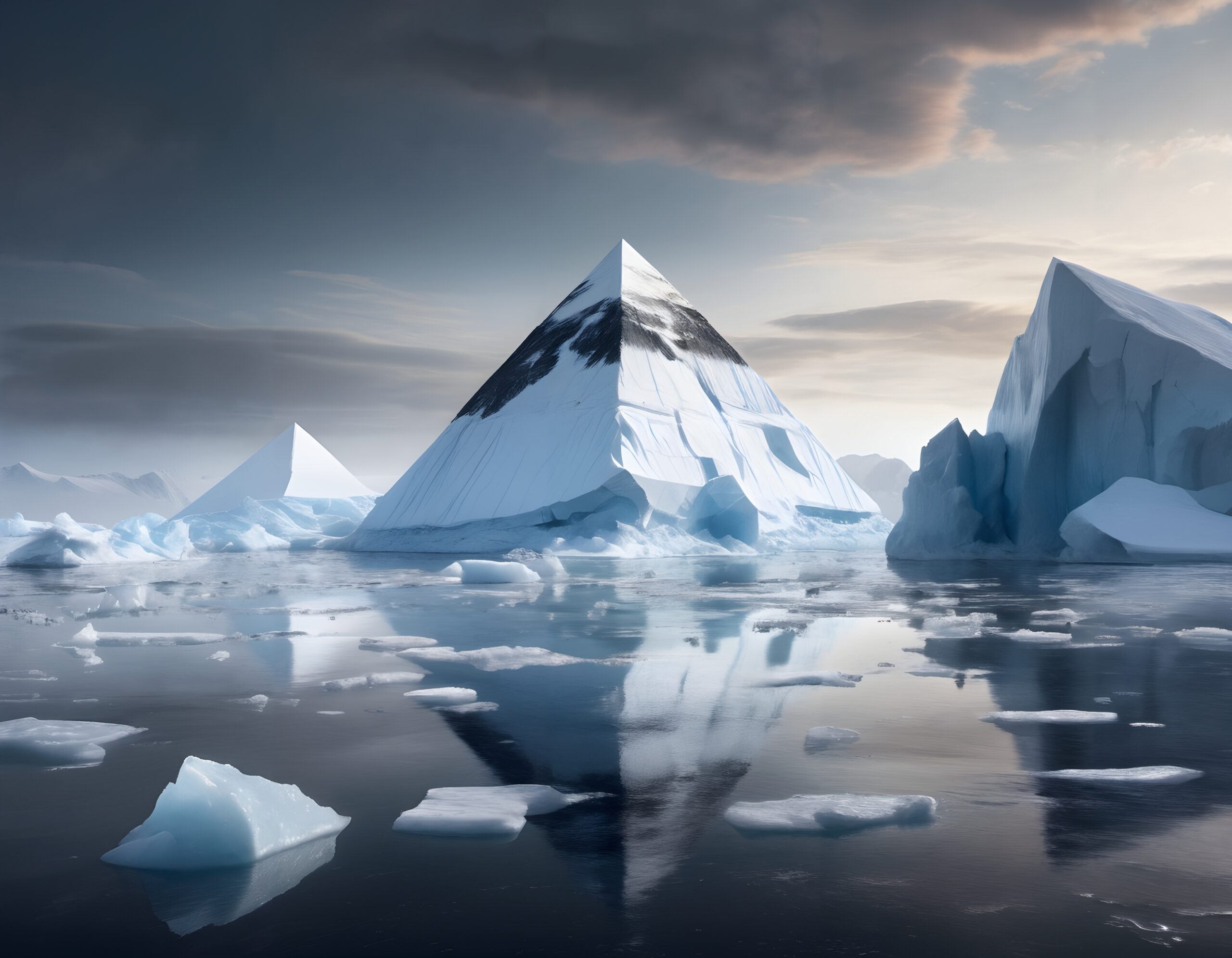 Ice Pyramids Amidst Frozen Waters