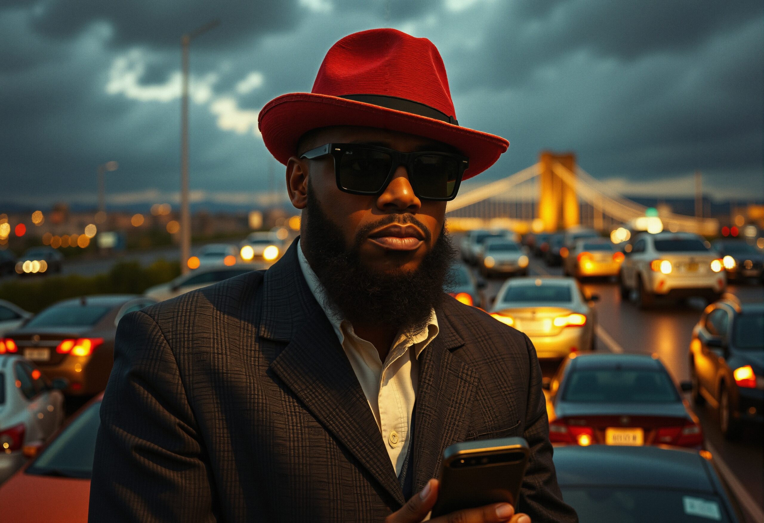 Man with red hat stands