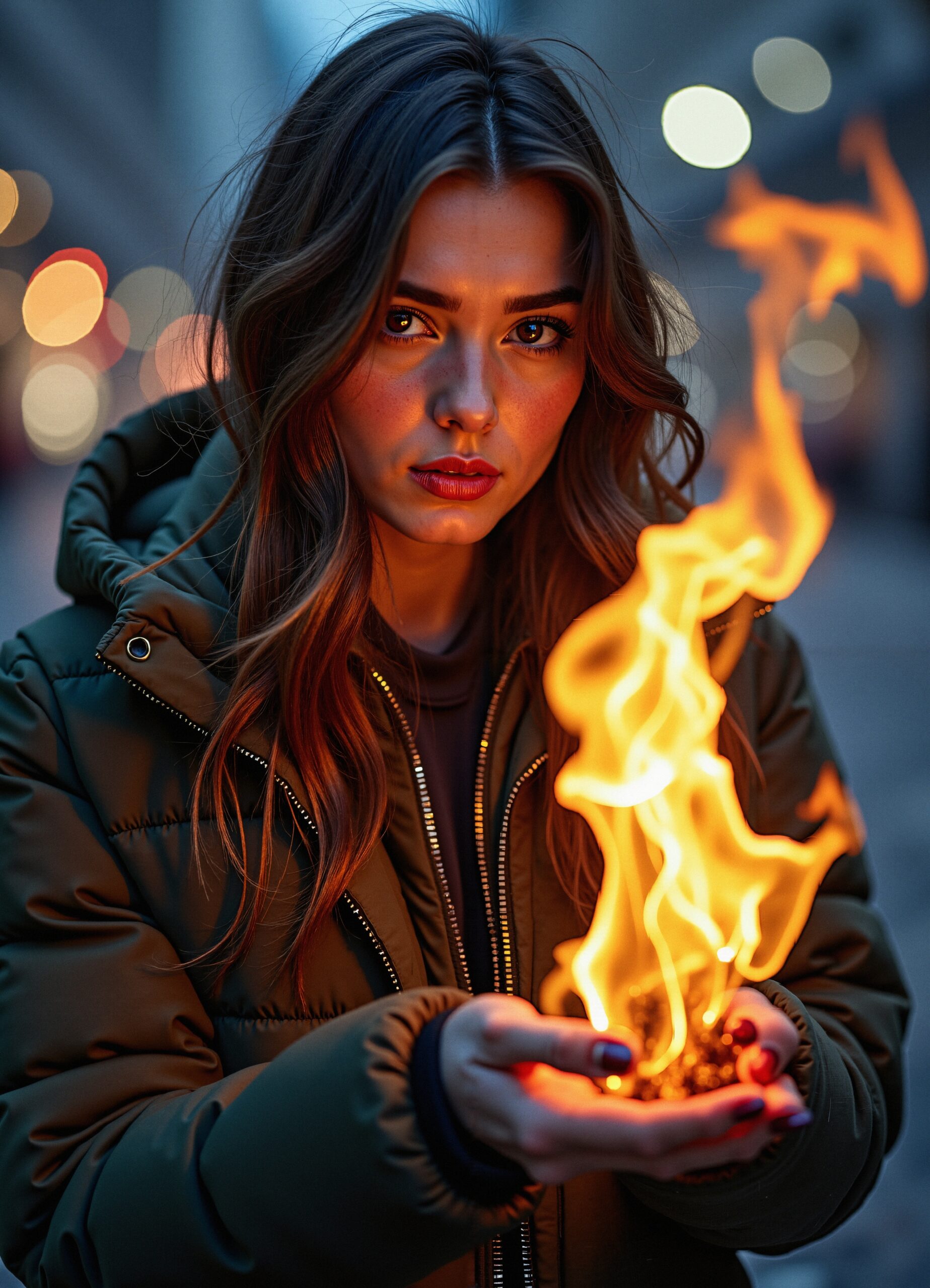 Mystical Flames in Urban Night