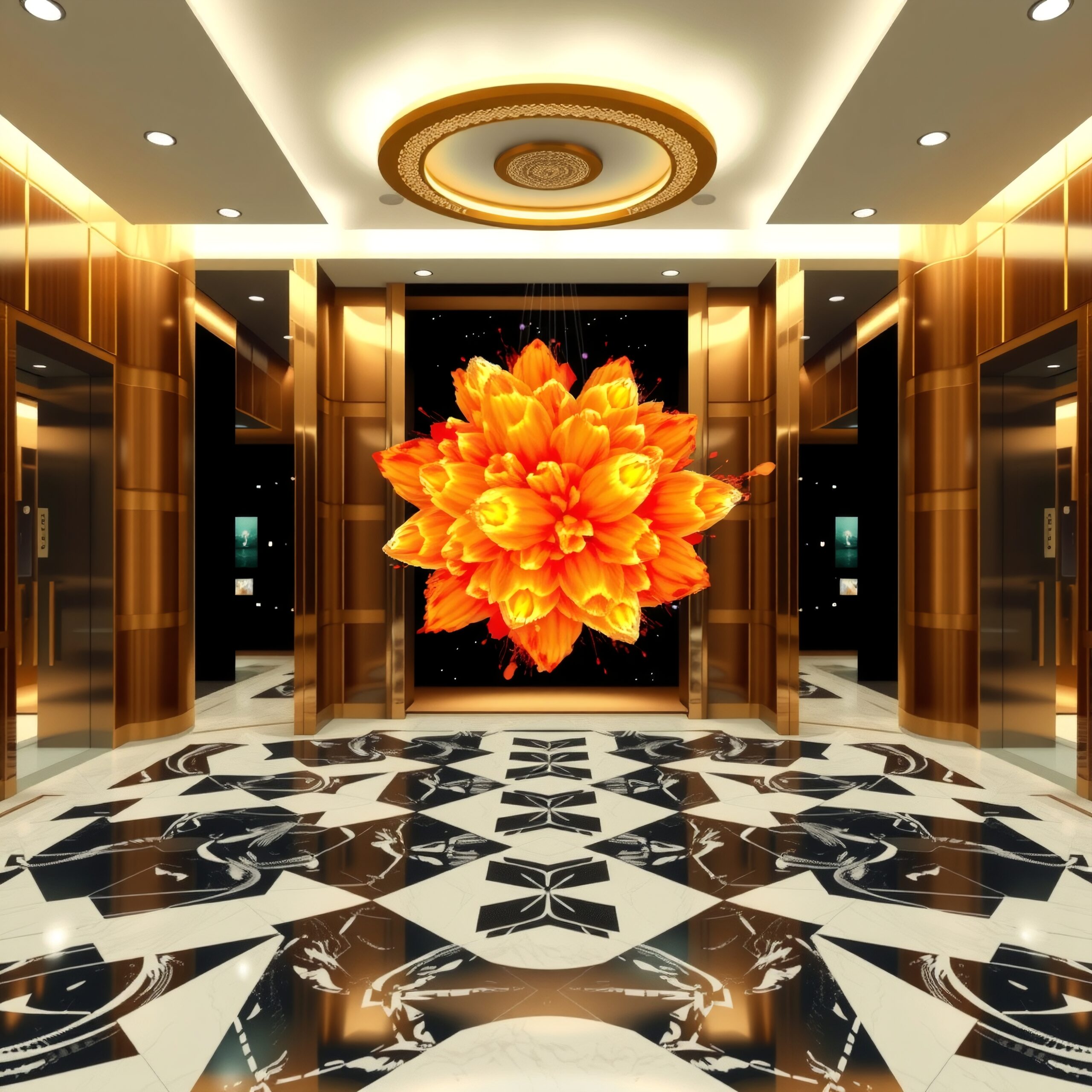 Ornate Lobby with Floral Art