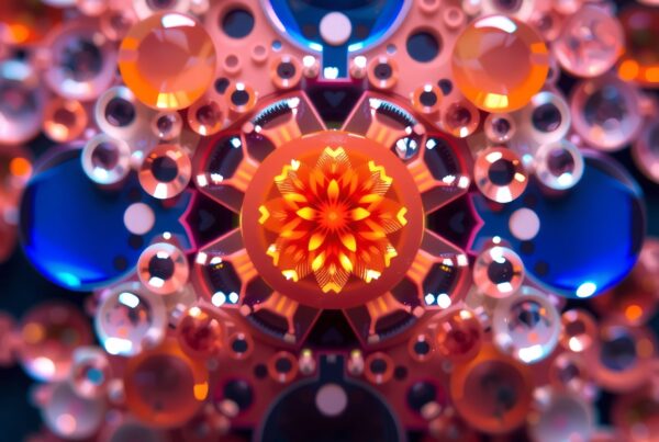 Detailed kaleidoscope pattern with vibrant colors and central flower.