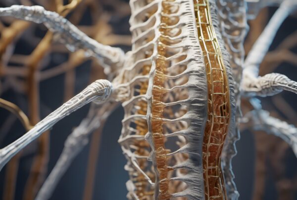 Detailed close-up of intricate, organic biological structure resembling nervous system.