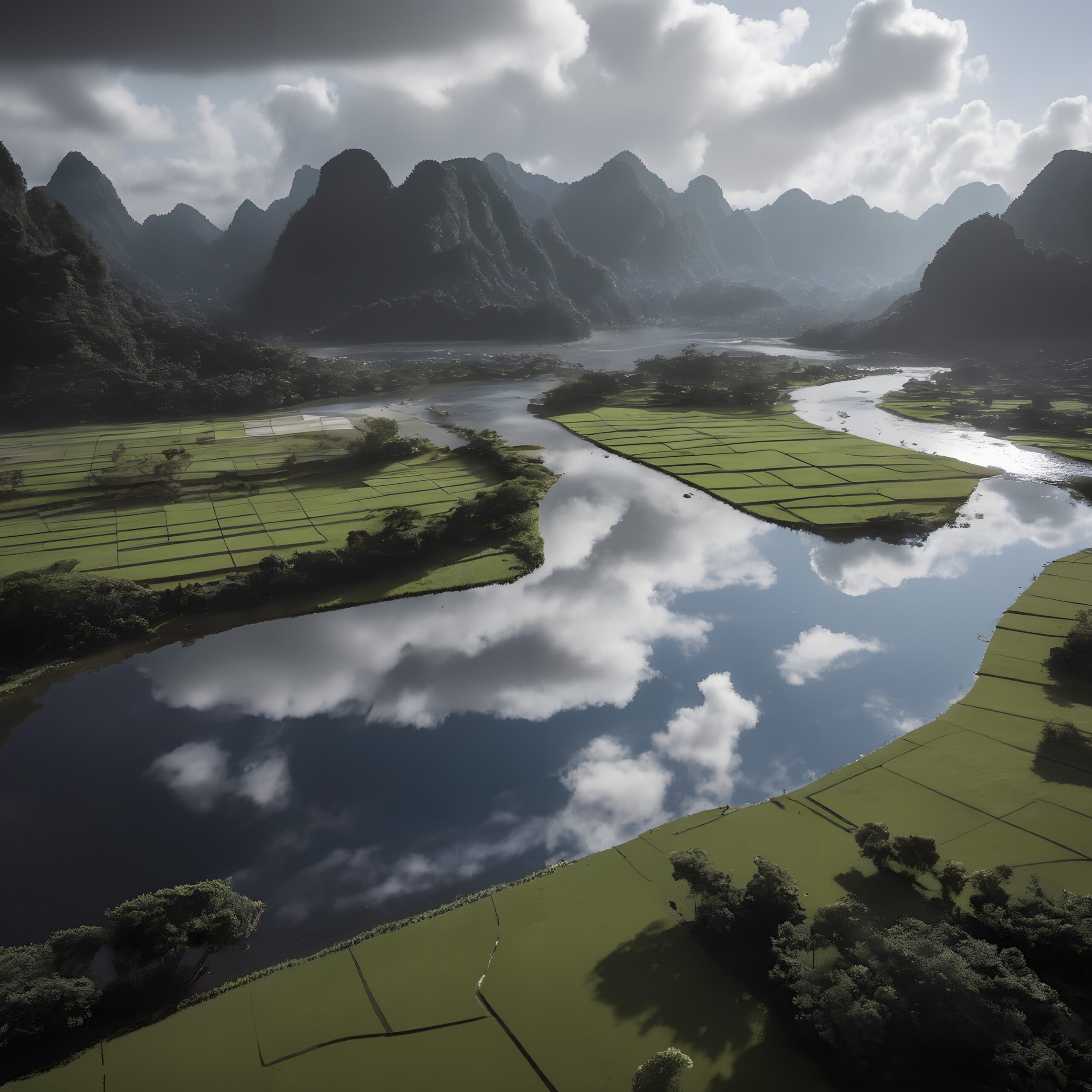 Peaceful River and Mountain Landscape