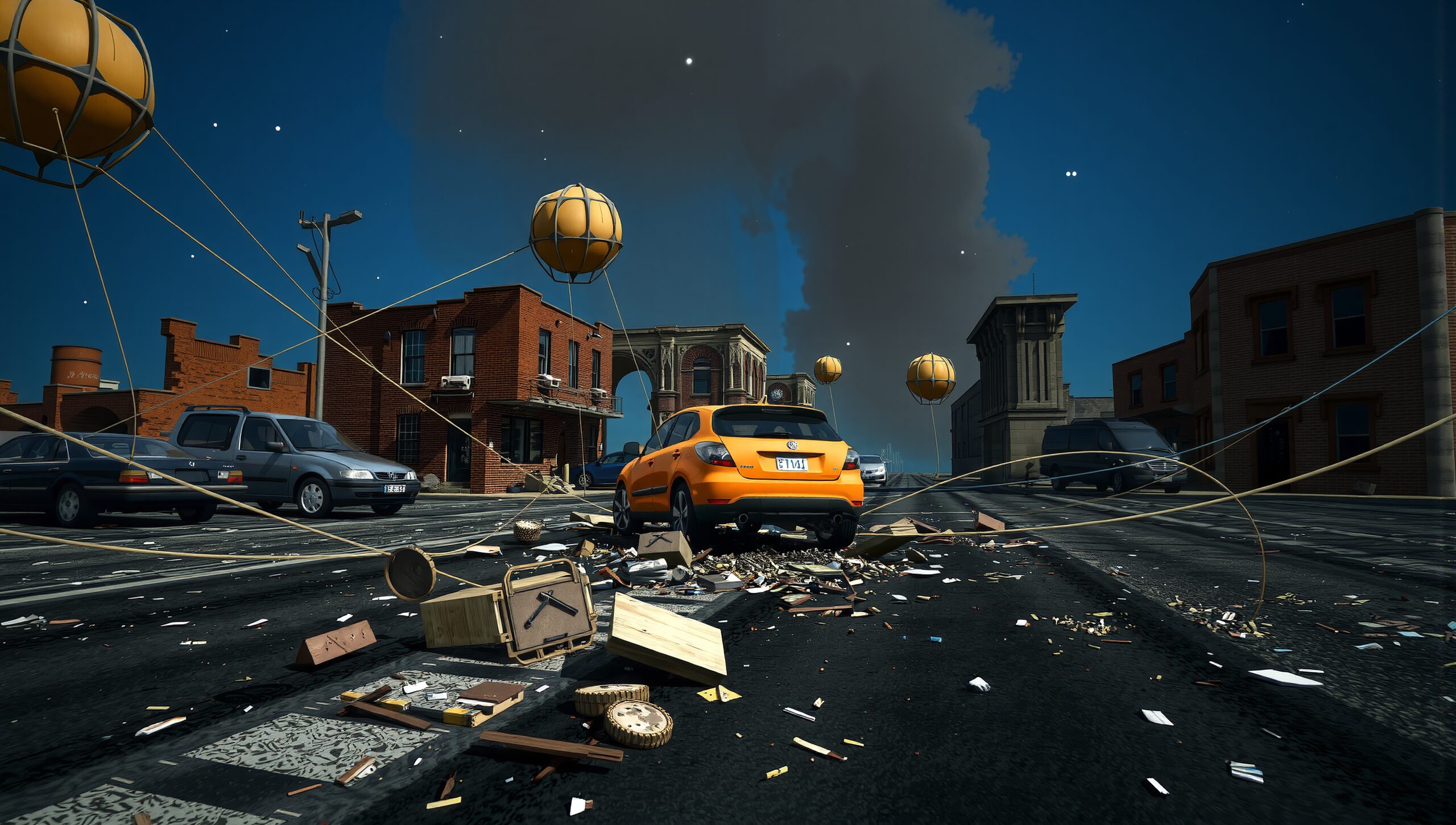 Surreal Cityscape with Floating Spheres