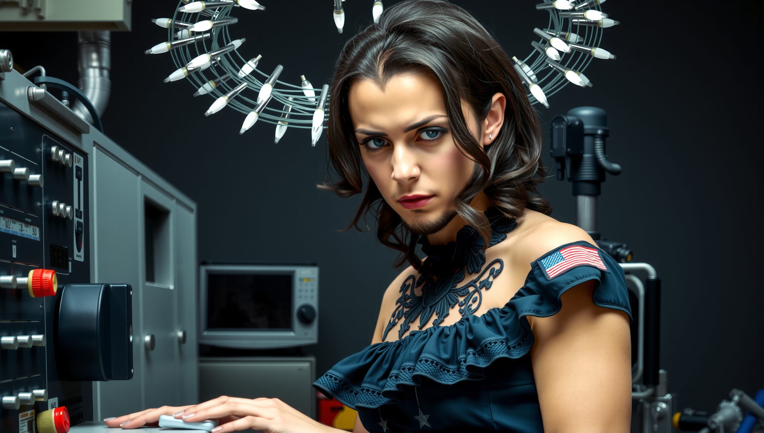 Futuristic Patriotic Woman in Control