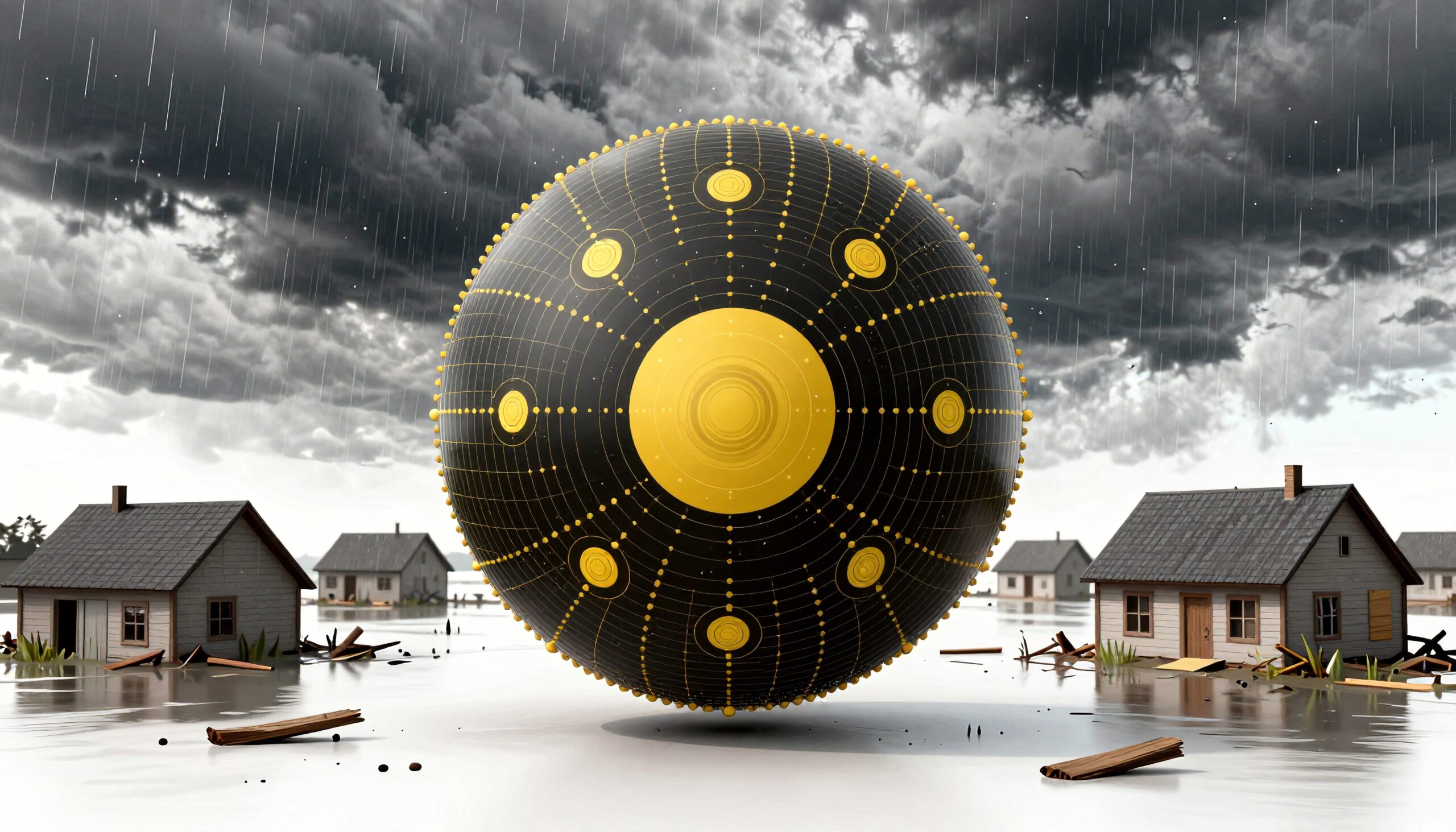 Floating Sphere Amidst Flooded Ruins