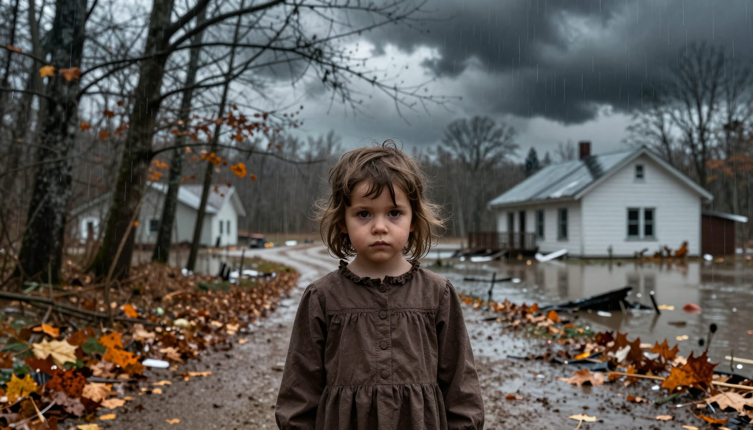 Child Stands Amidst Storm Aftermath