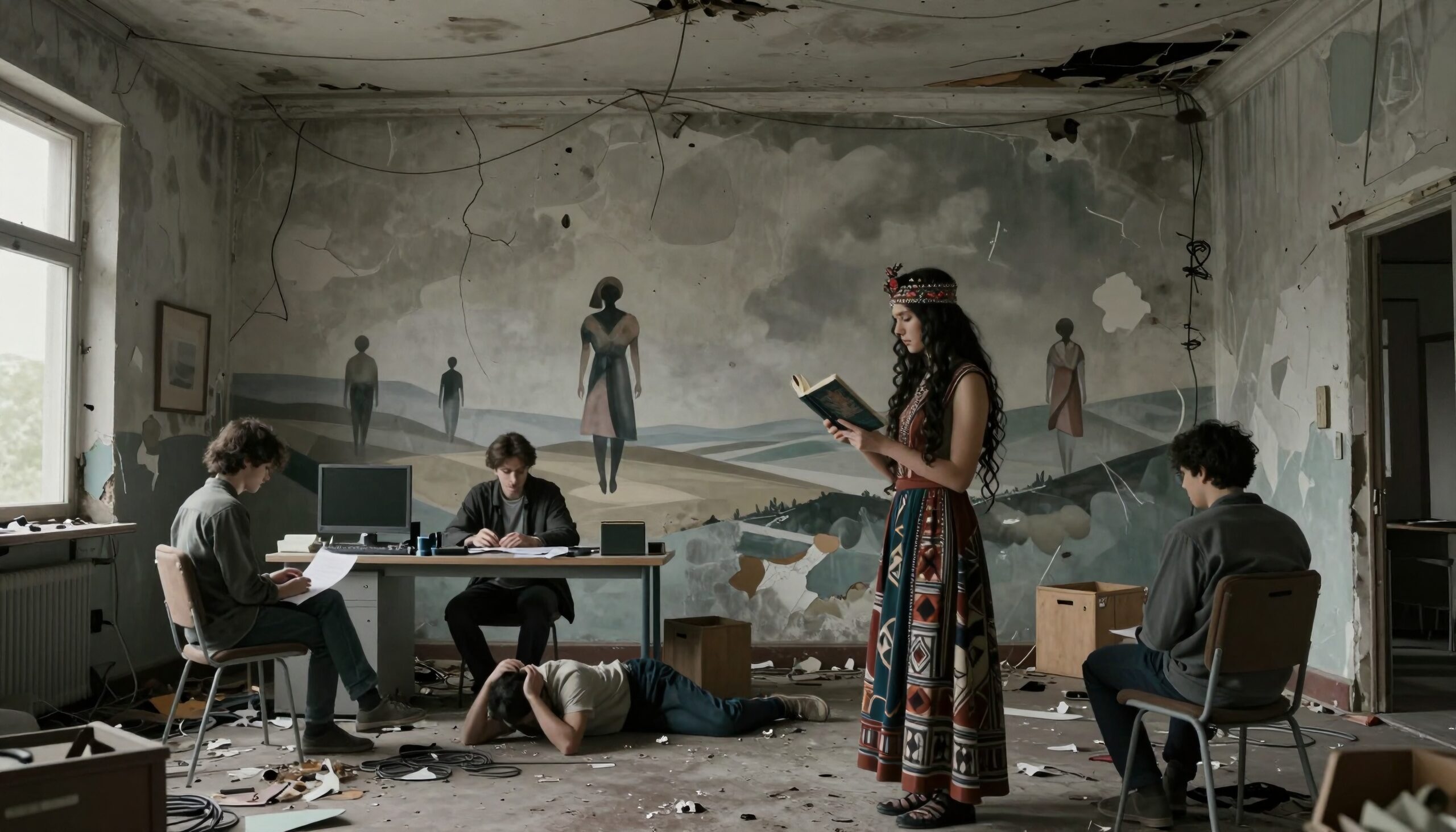 Surreal Gathering in Derelict Room