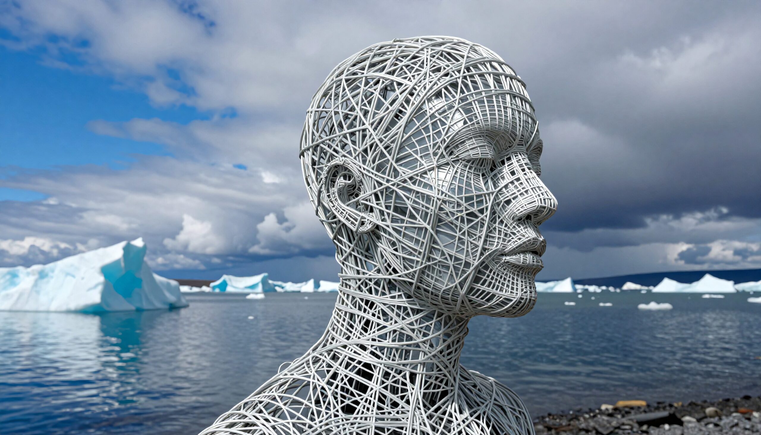 Modern Sculpture by Icy Landscape